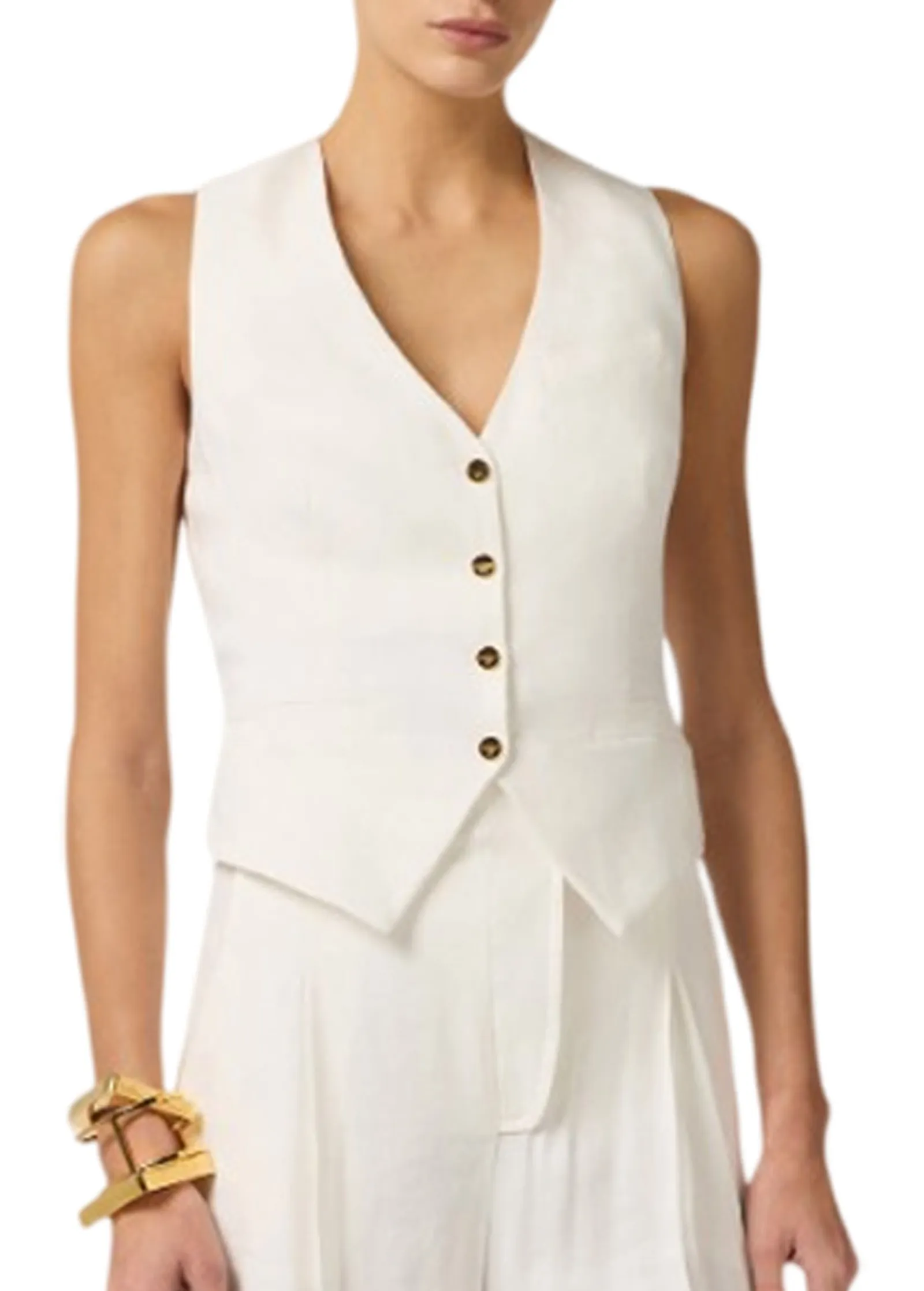 Elisabetta Franchi Gilet In Misto Lino E Crepe Avorio Gl00862E2 180752