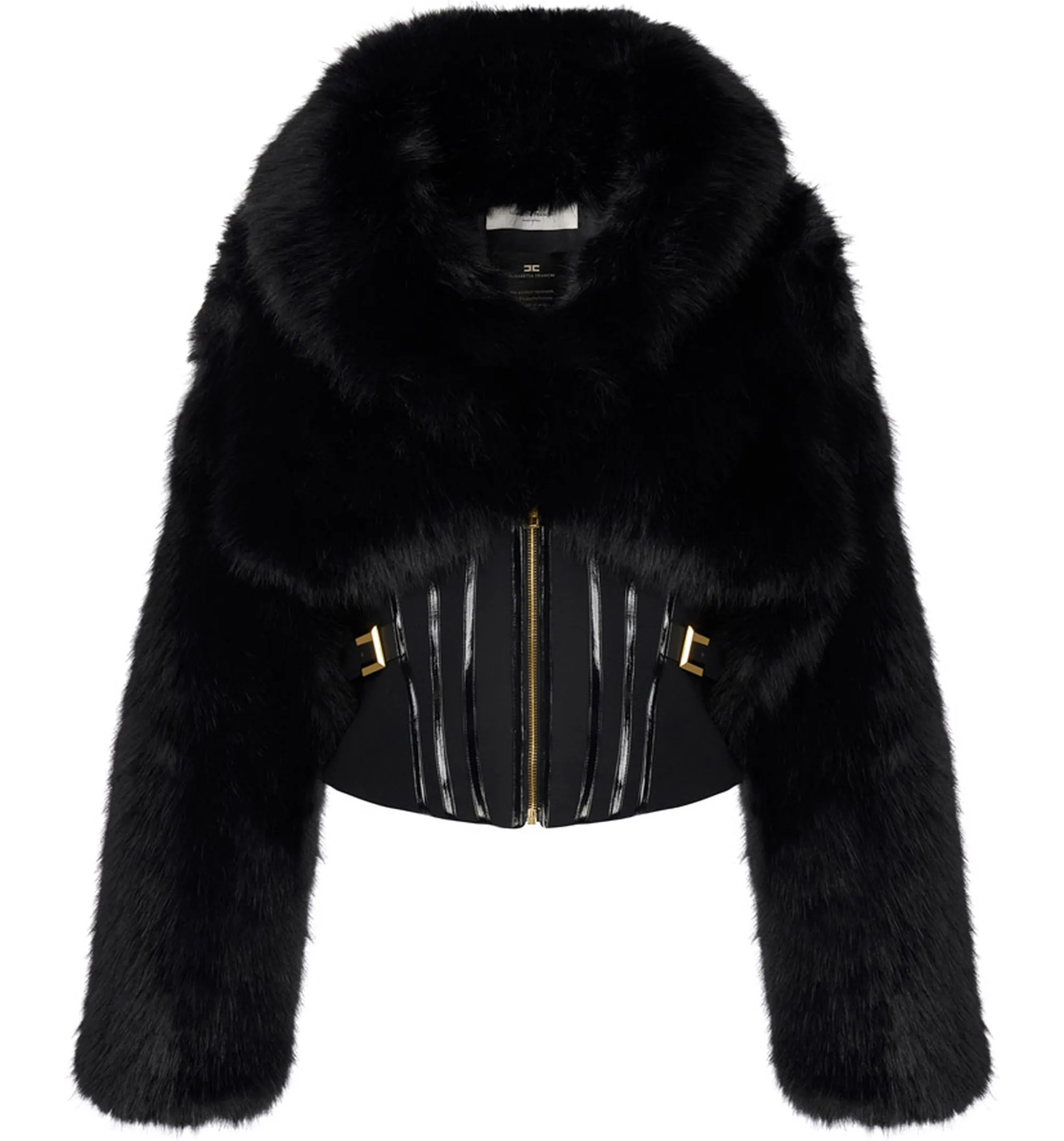 Elisabetta Franchi B'Jacket With Fur Effect And Double Crepe' Black Gb05A57E2 160245