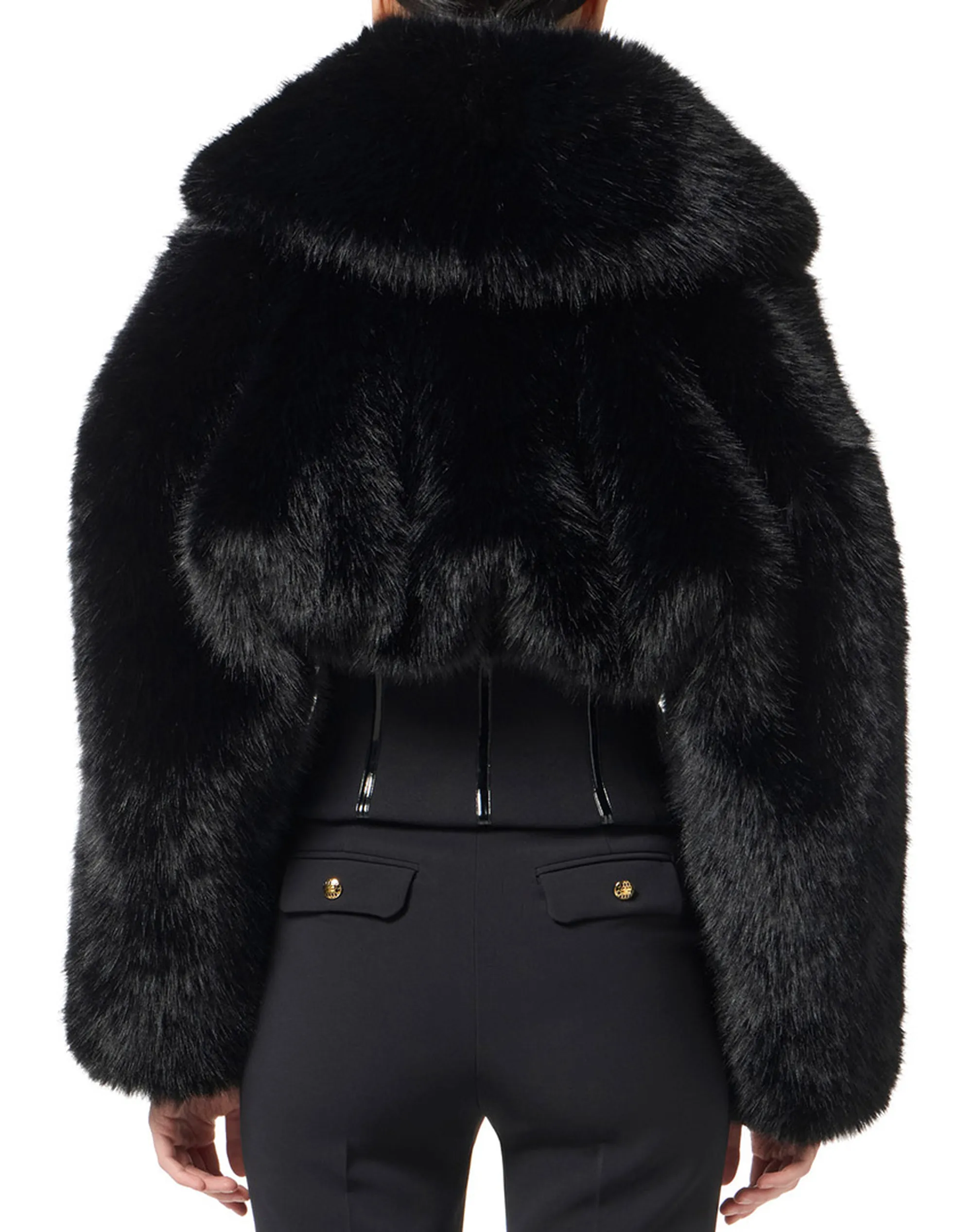 Elisabetta Franchi B'Jacket With Fur Effect And Double Crepe' Black Gb05A57E2 160246