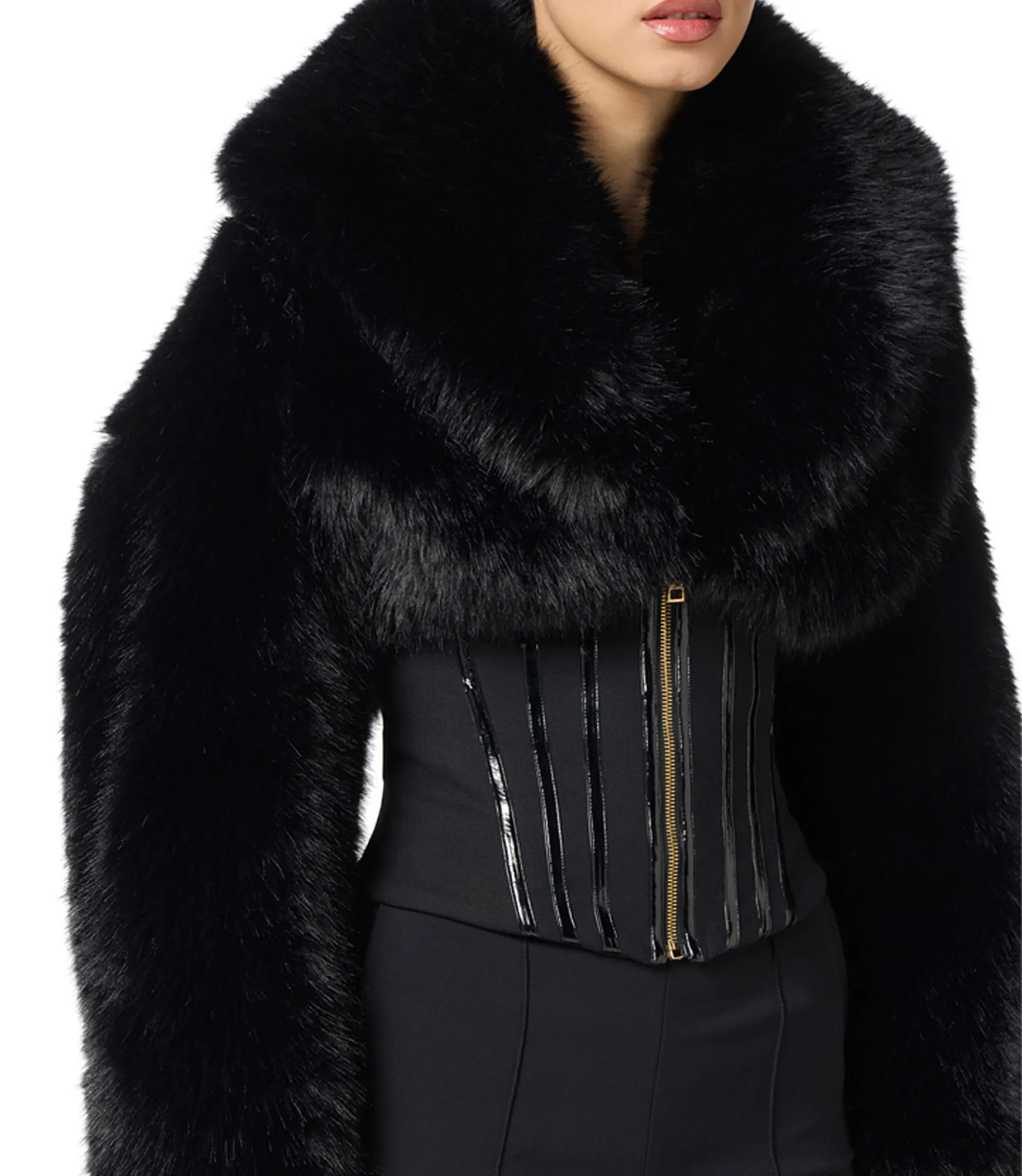 Elisabetta Franchi B'Jacket With Fur Effect And Double Crepe' Black Gb05A57E2 160248