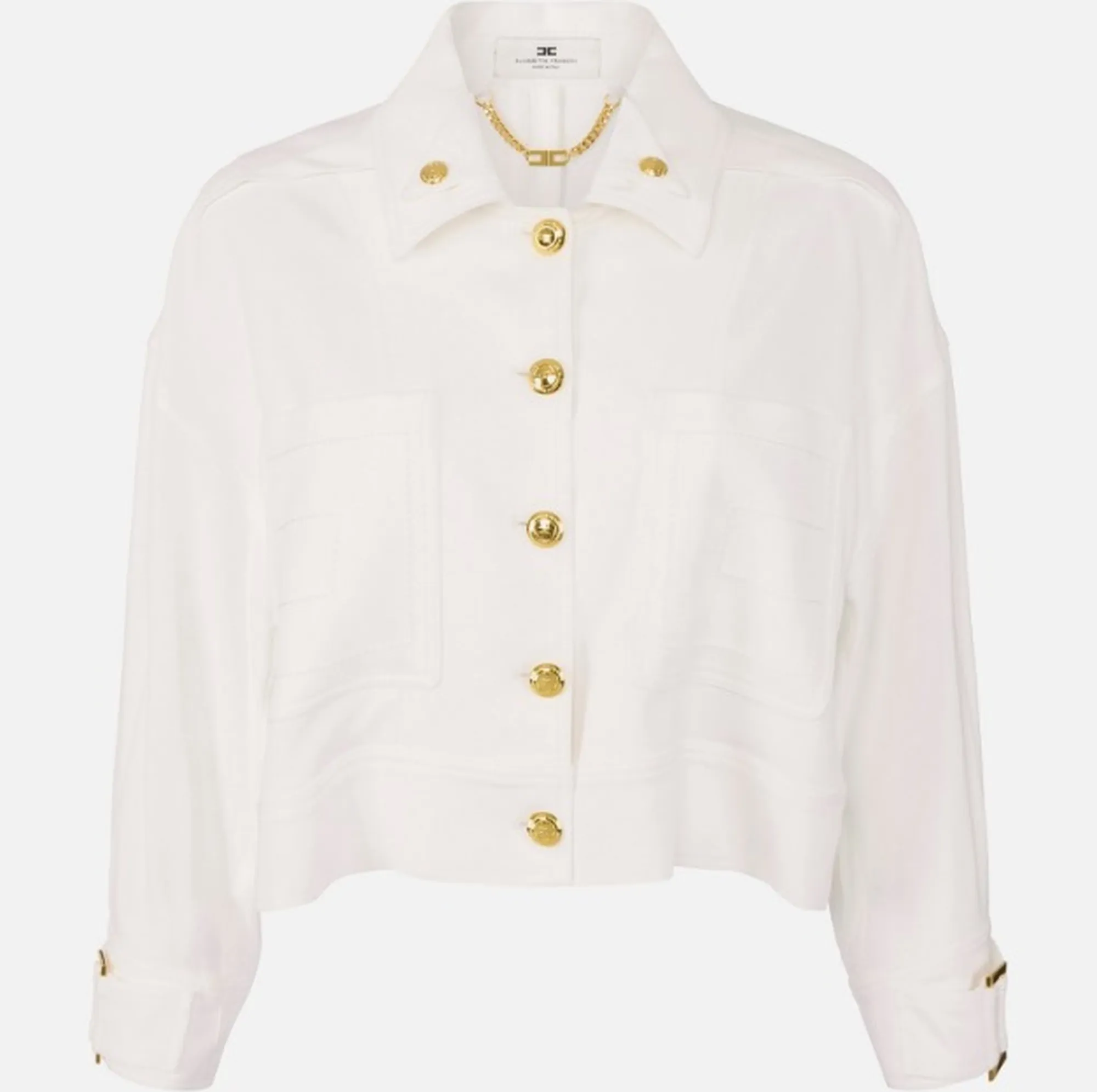 Elisabetta Franchi Giubbino In Gabardina Con Bottoni Gioiello Avorio Gb00561E2 171489