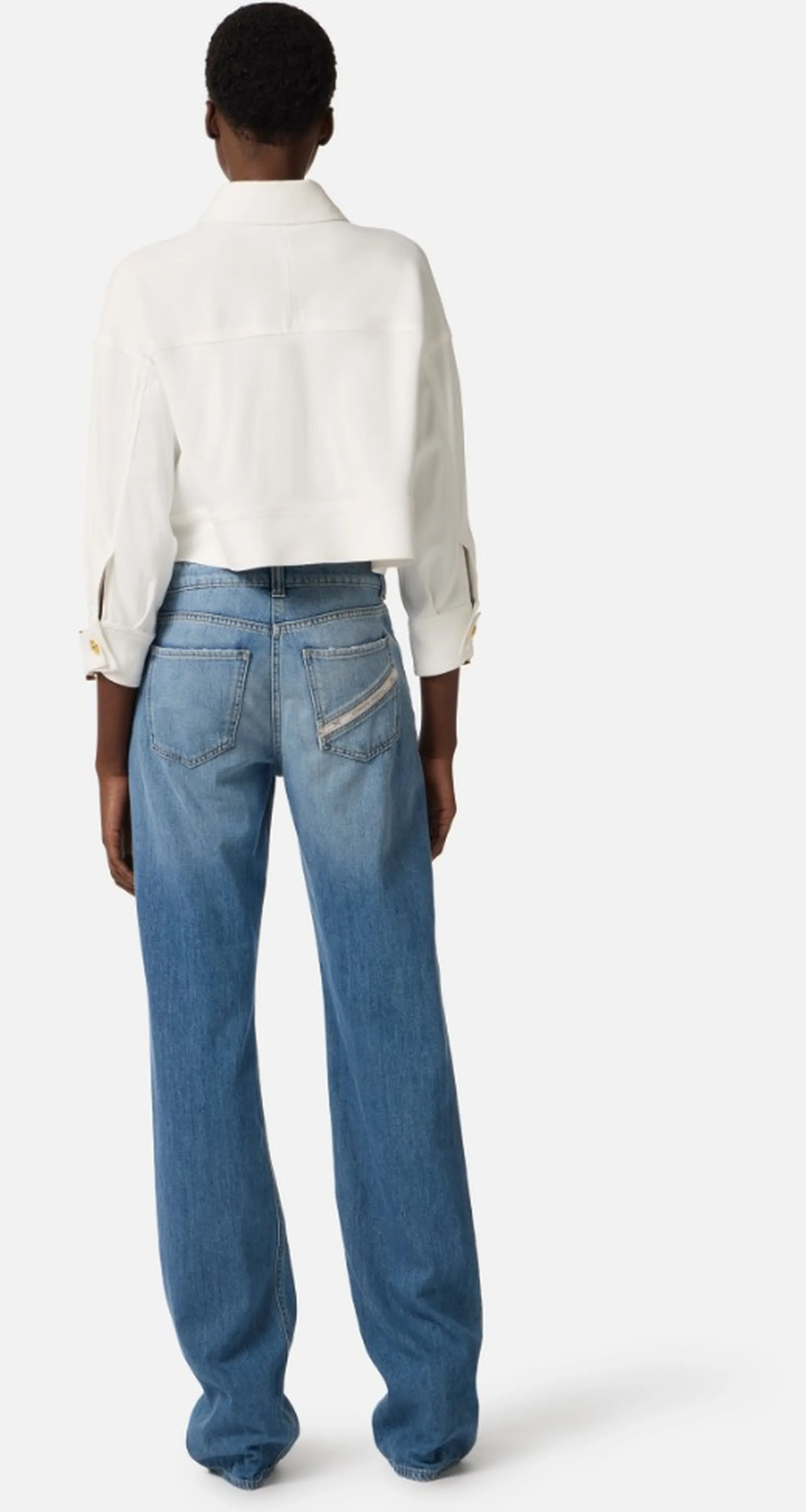 Elisabetta Franchi Giubbino In Gabardina Con Bottoni Gioiello Avorio Gb00561E2 171493