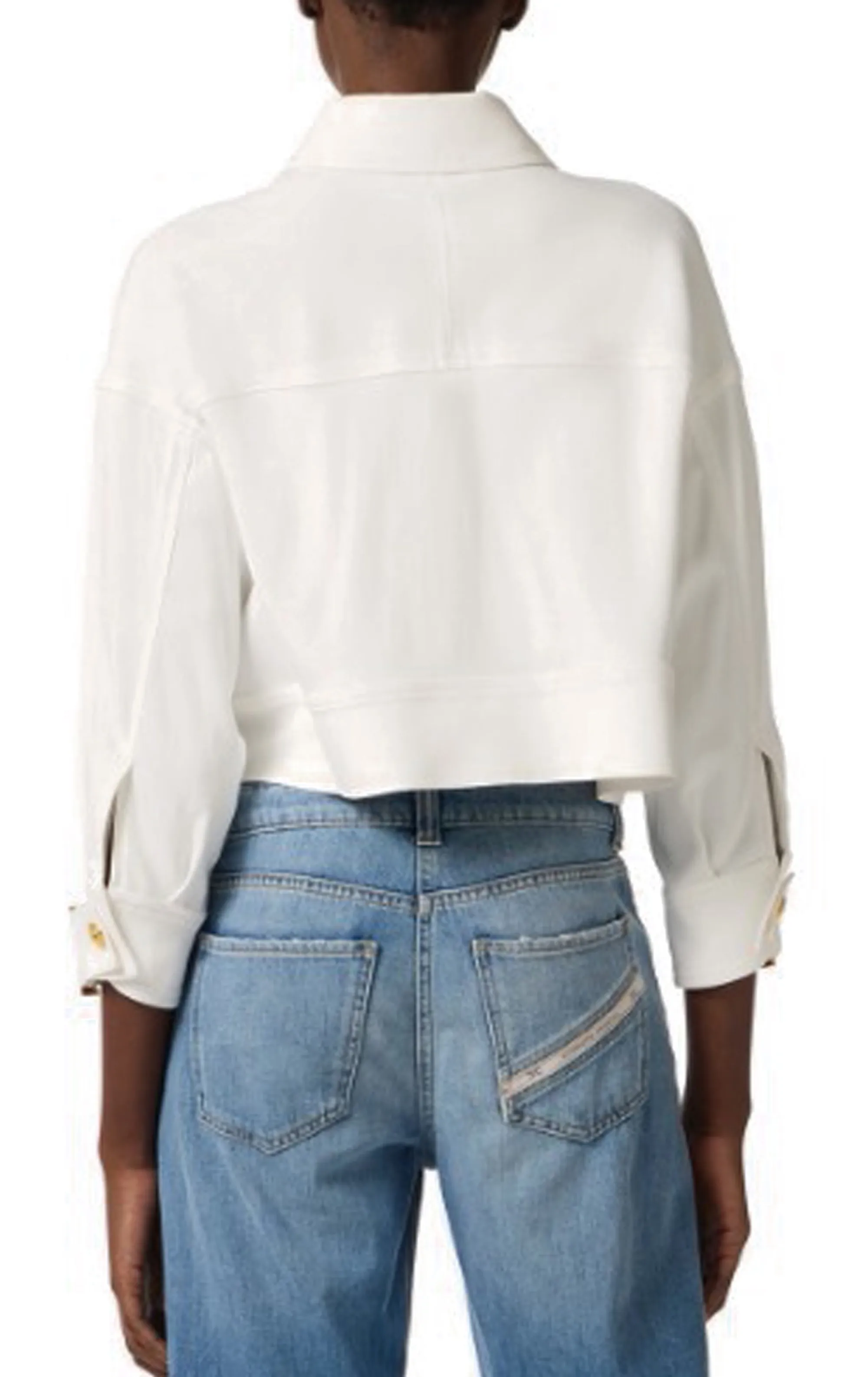 Elisabetta Franchi Giubbino In Gabardina Con Bottoni Gioiello Avorio Gb00561E2 178326