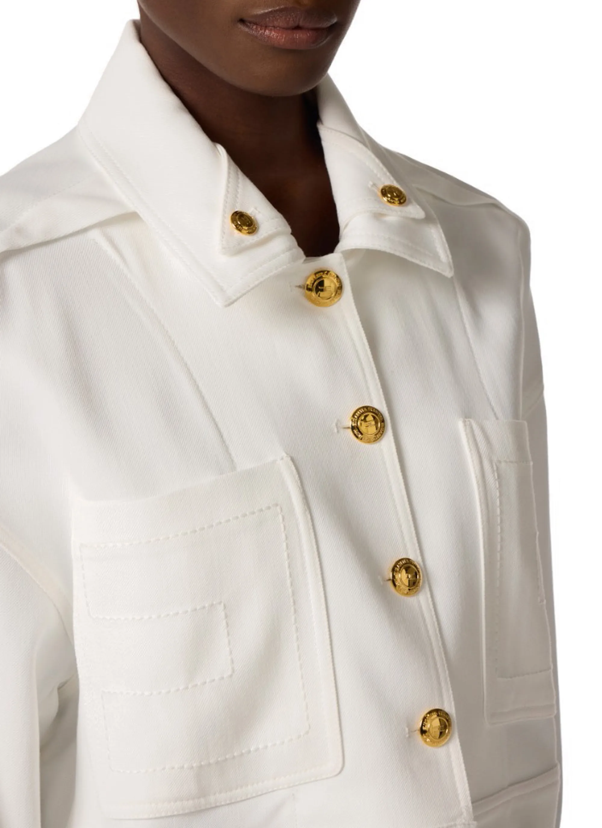 Elisabetta Franchi Giubbino In Gabardina Con Bottoni Gioiello Avorio Gb00561E2 178329