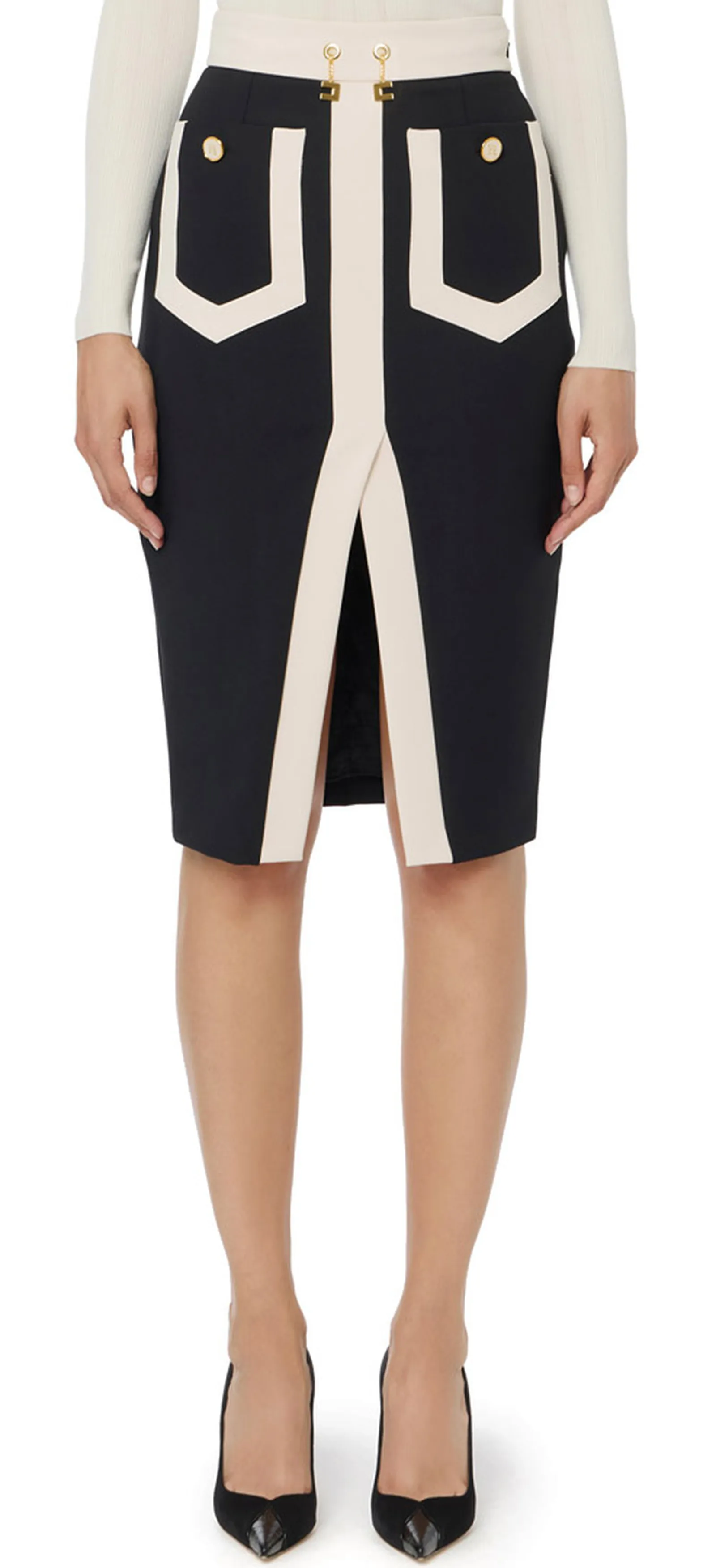 Elisabetta Franchi Gonna Color Block In Doppio Crepe Stretch Got0156E2 153650