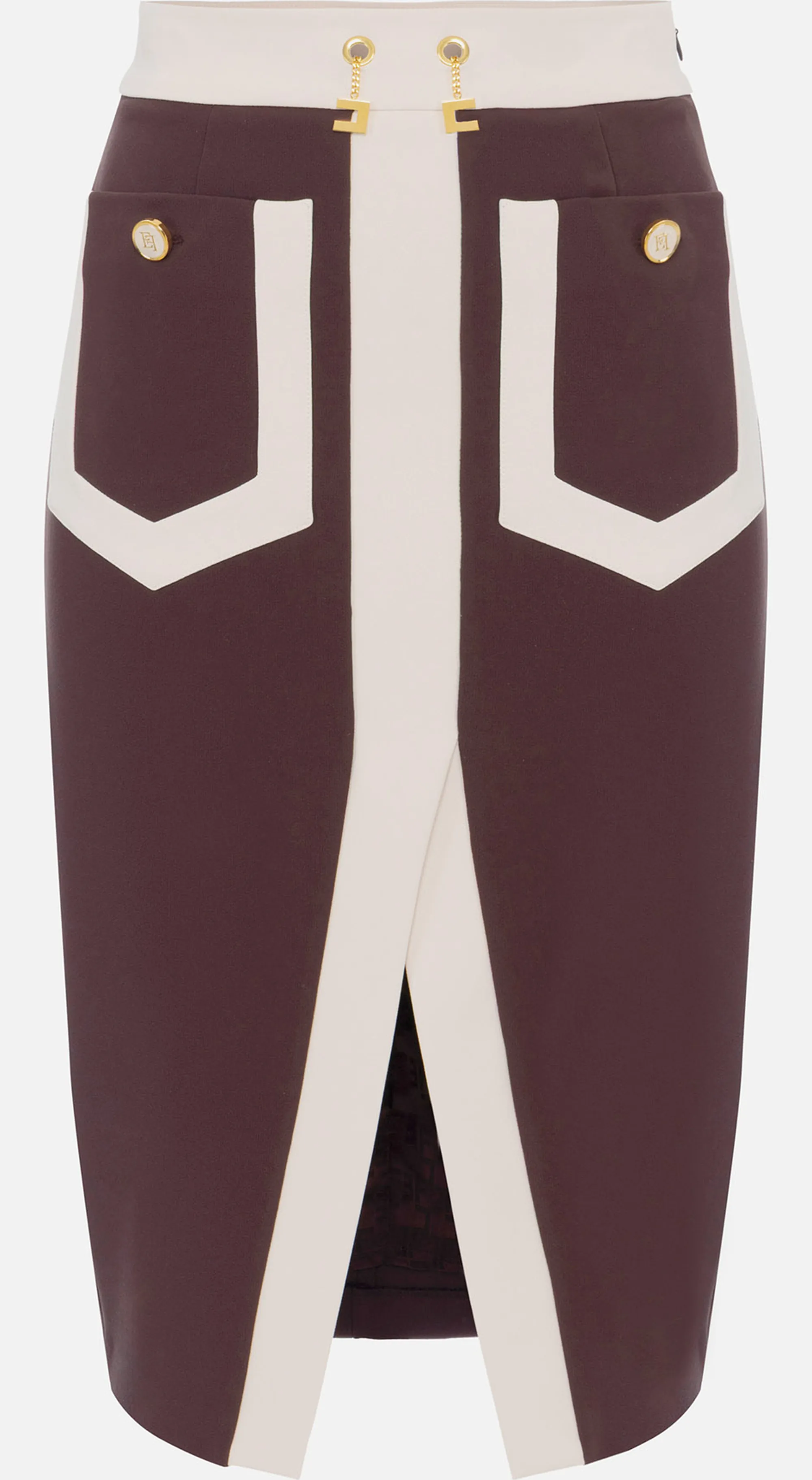 Elisabetta Franchi B'Color Block Skirt In Double Stretch Crepe' Merlot Got0156E2 153130