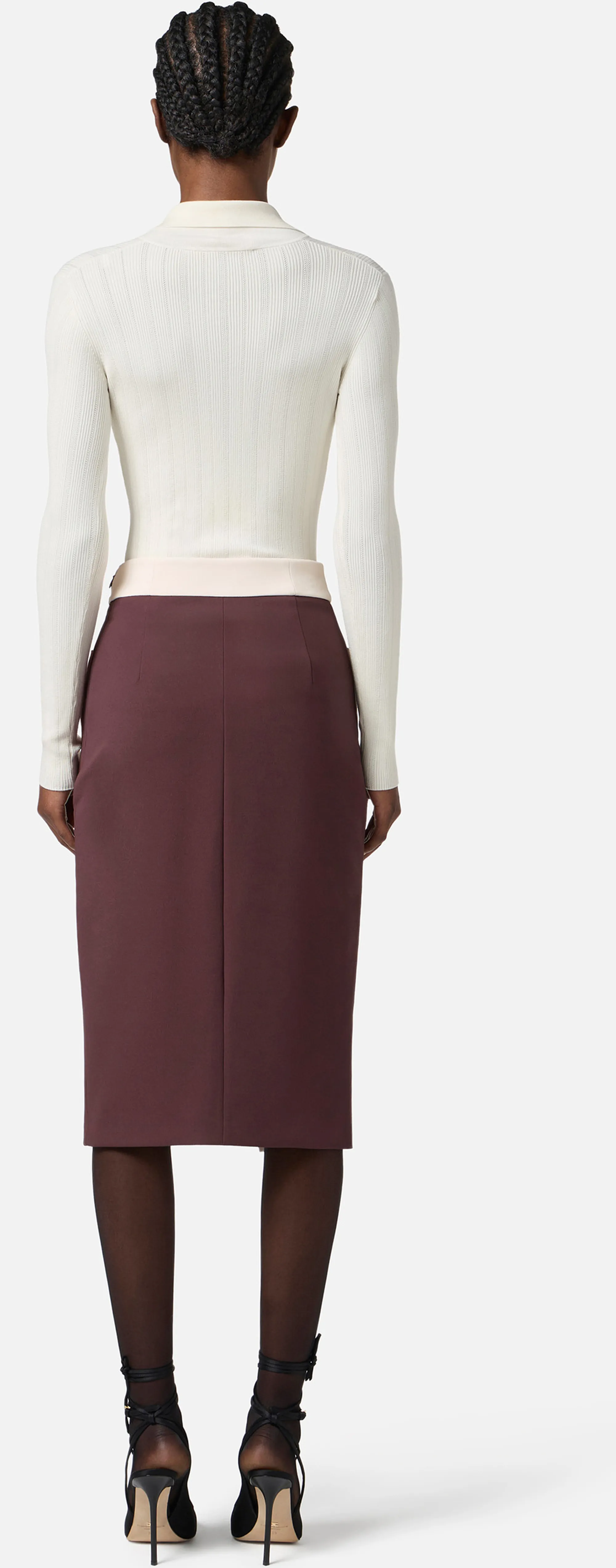 Elisabetta Franchi B'Color Block Skirt In Double Stretch Crepe' Merlot Got0156E2 153137