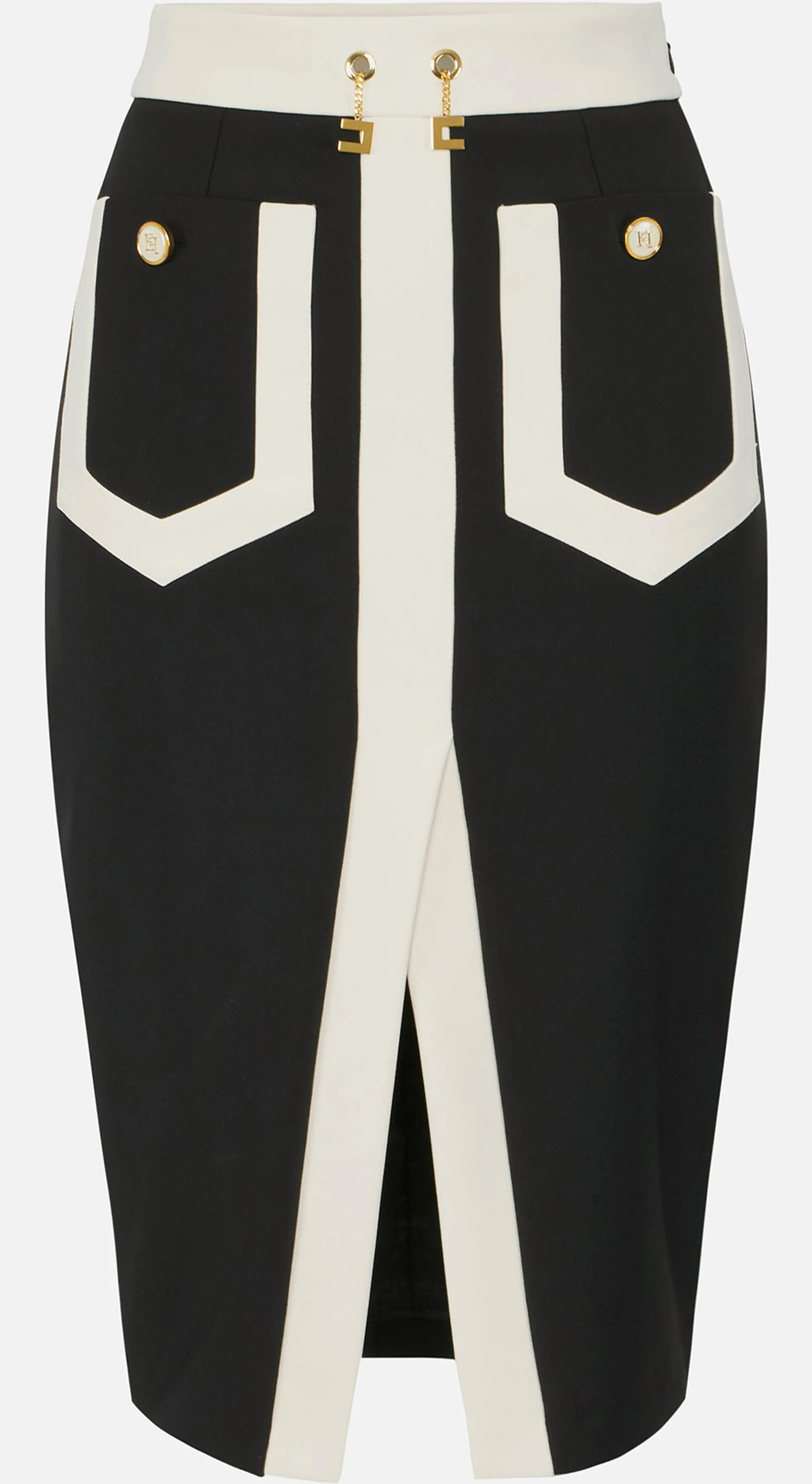 Elisabetta Franchi B'Color Block Skirt In Double Stretch Crepe' Black Got0156E2 153132