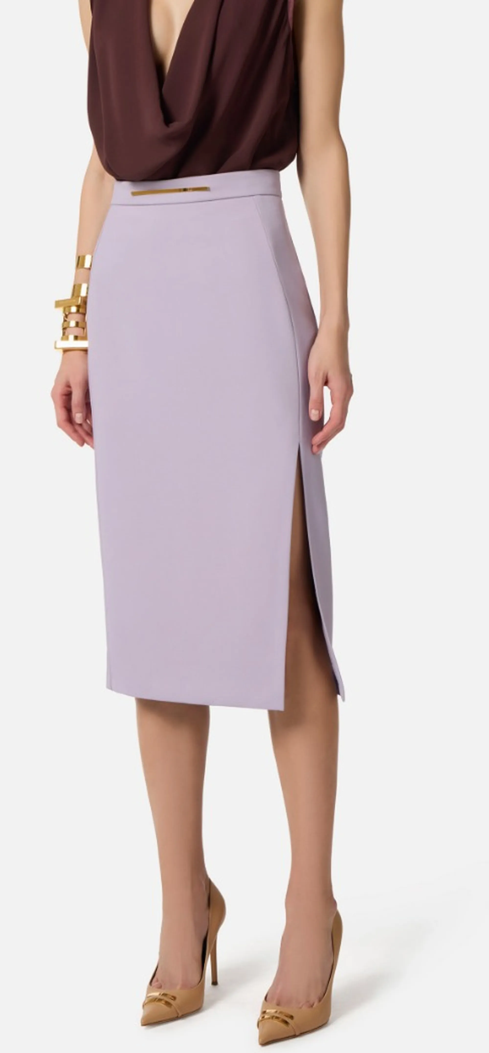 Elisabetta Franchi B'Lightweight Crepe Skirt With Jewel Plaque' Small Go16861E2 172409