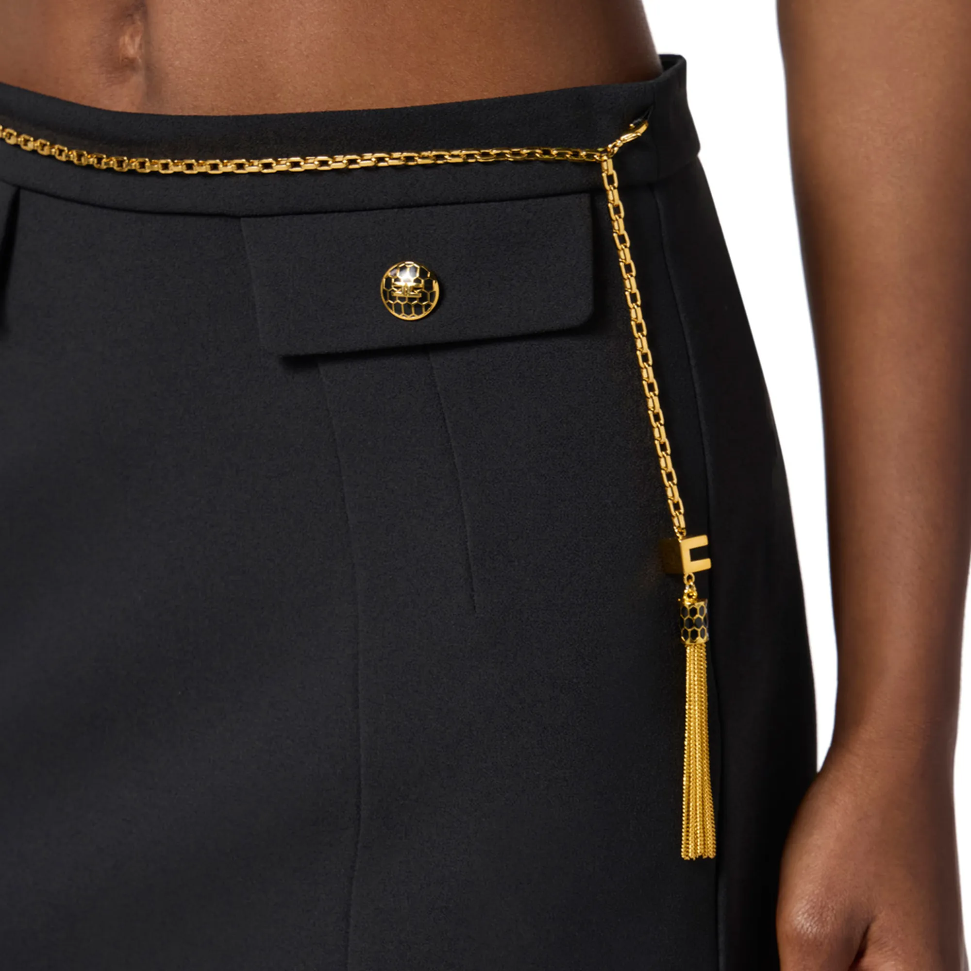 Elisabetta Franchi B'Double Crepe Skirt With Jewel Chain' Black Go14857E2 153882