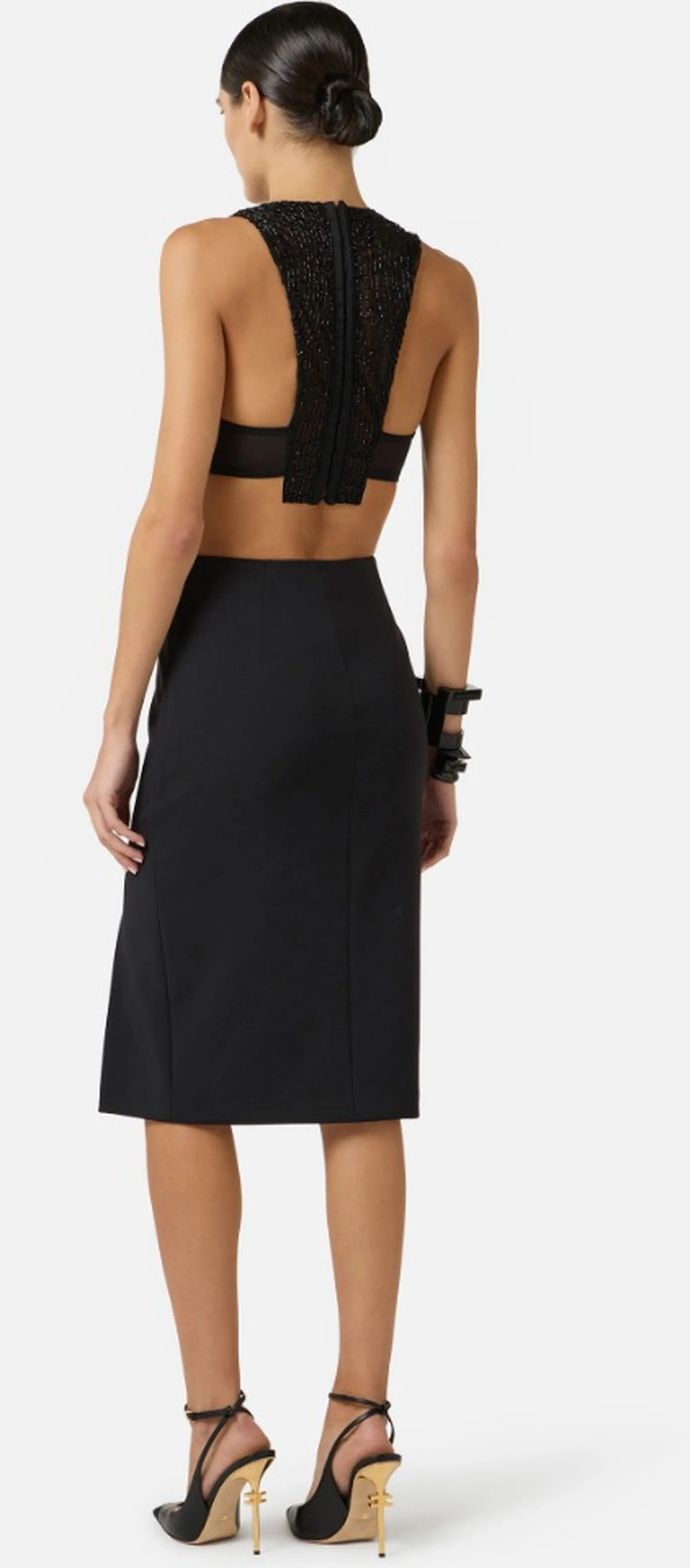 Elisabetta Franchi B'Double Stretch Crepe Skirt With Logo Details' Black Go14761E2 172406