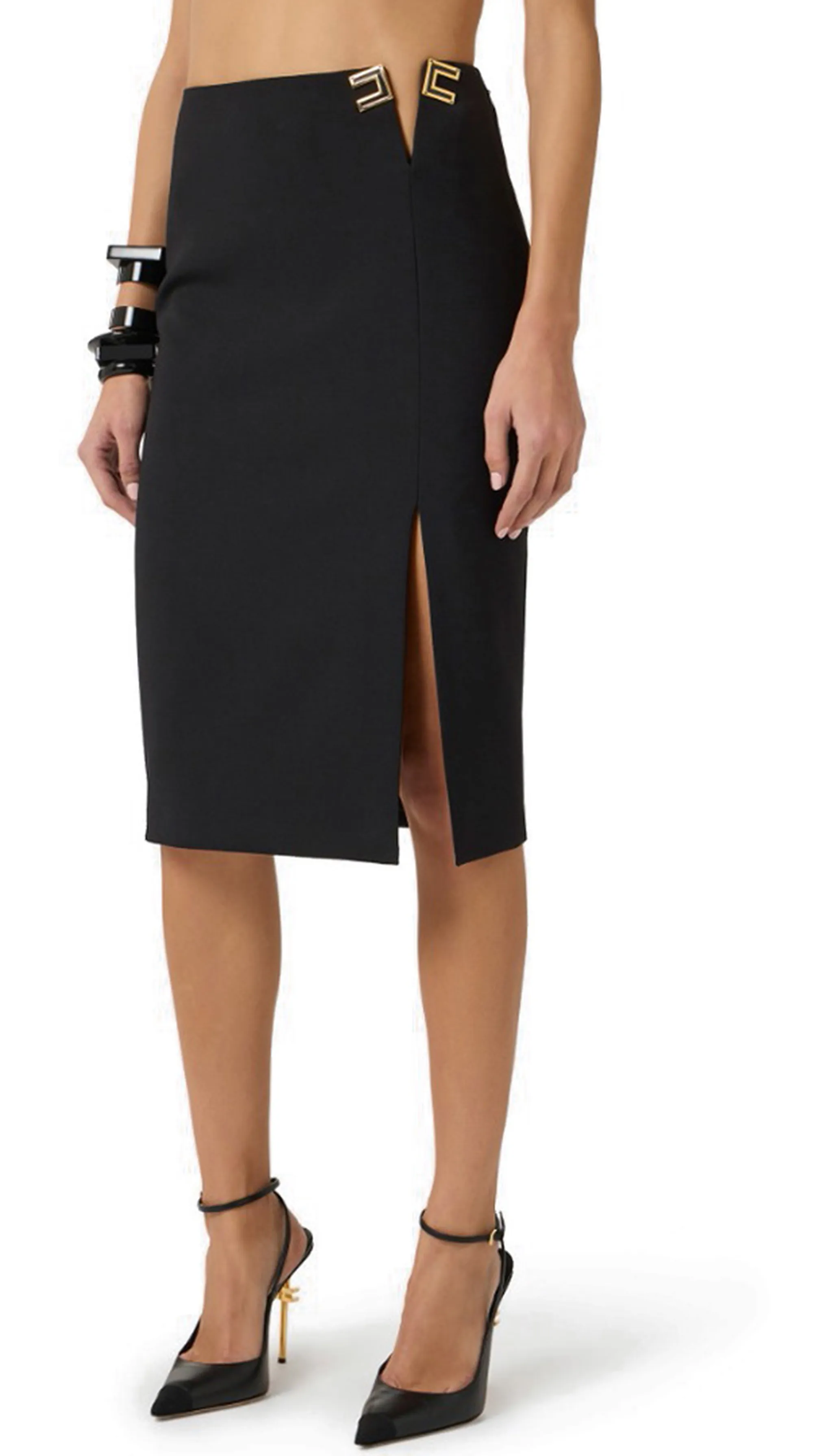 Elisabetta Franchi B'Double Stretch Crepe Skirt With Logo Details' Black Go14761E2 178159