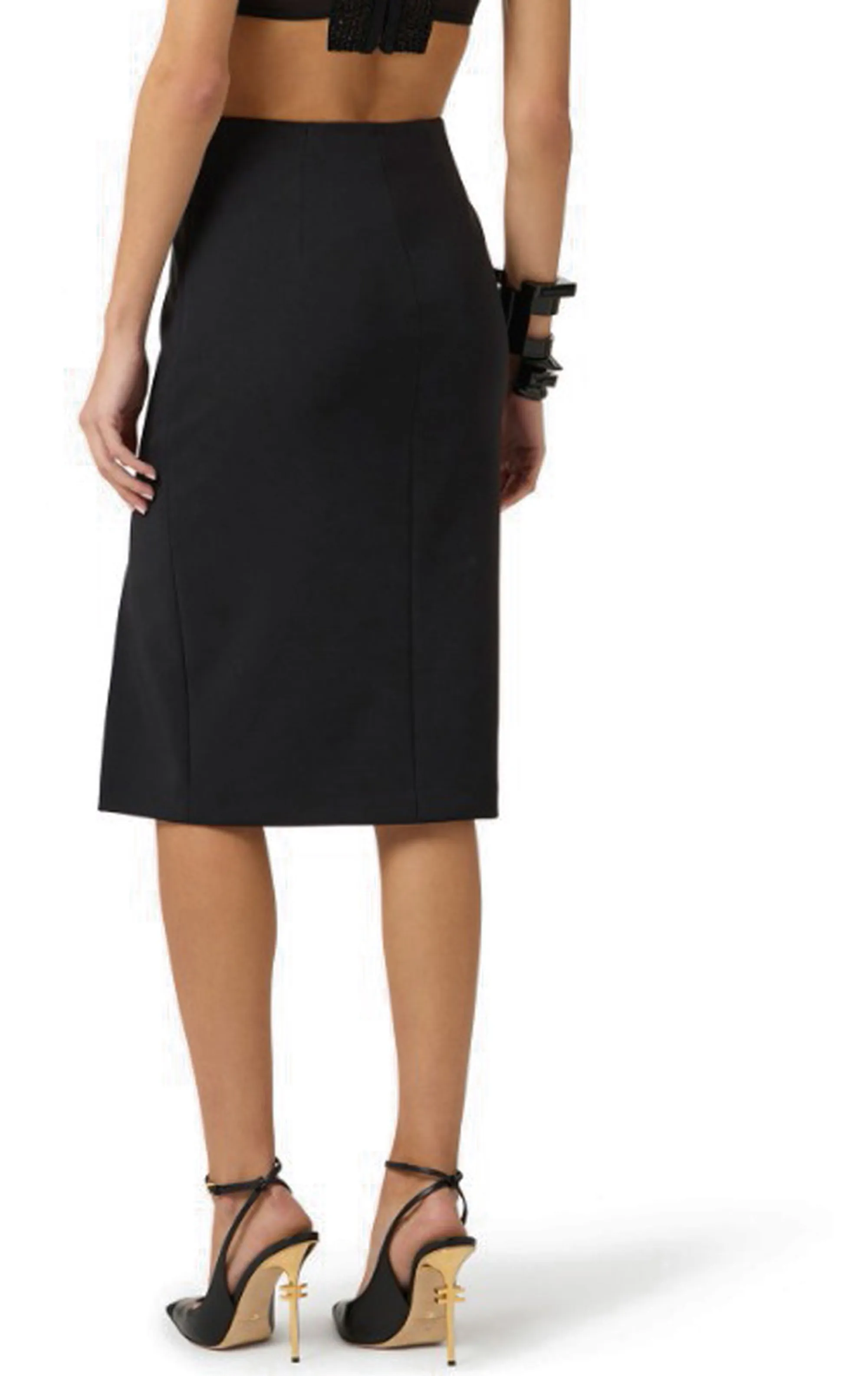 Elisabetta Franchi B'Double Stretch Crepe Skirt With Logo Details' Black Go14761E2 178160