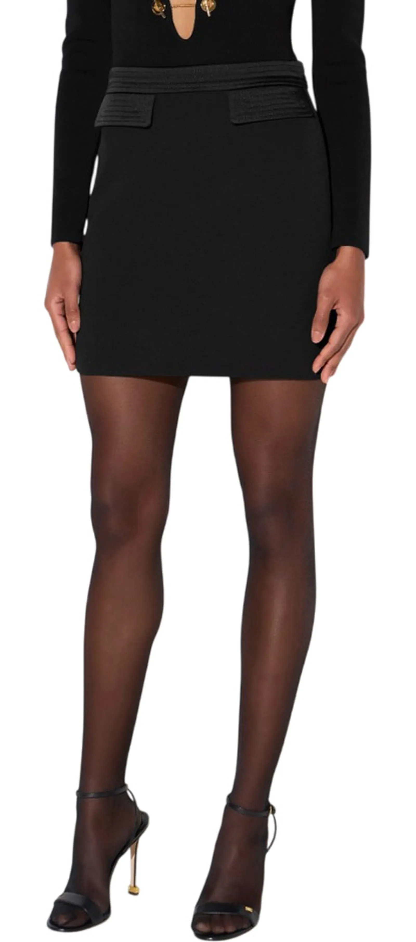 Elisabetta Franchi Gonna In Doppio Crepe Stretch E Raso Nero Go21766E2 194806