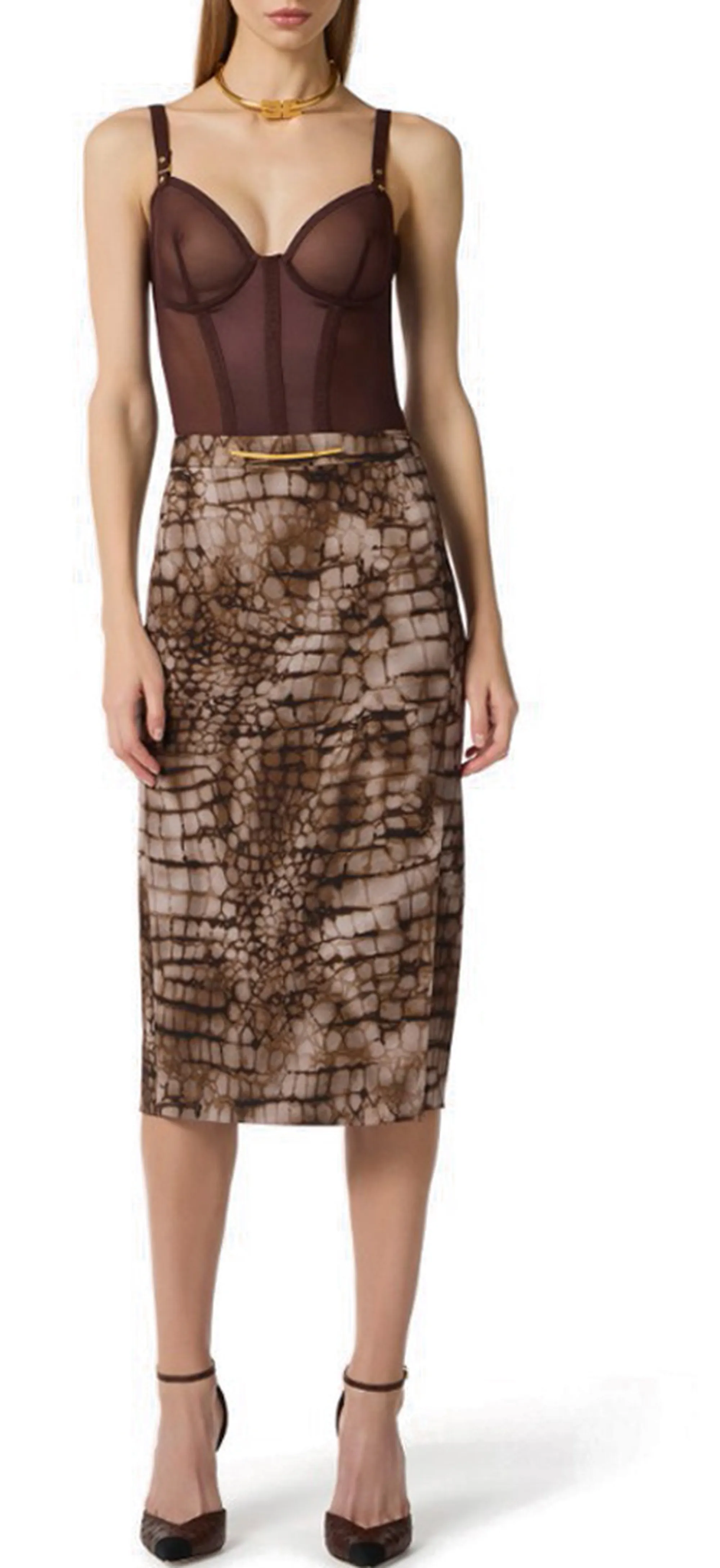 Elisabetta Franchi B'Lightweight Jersey Skirt With Alligator Print' Cacao Go14961E2 178155