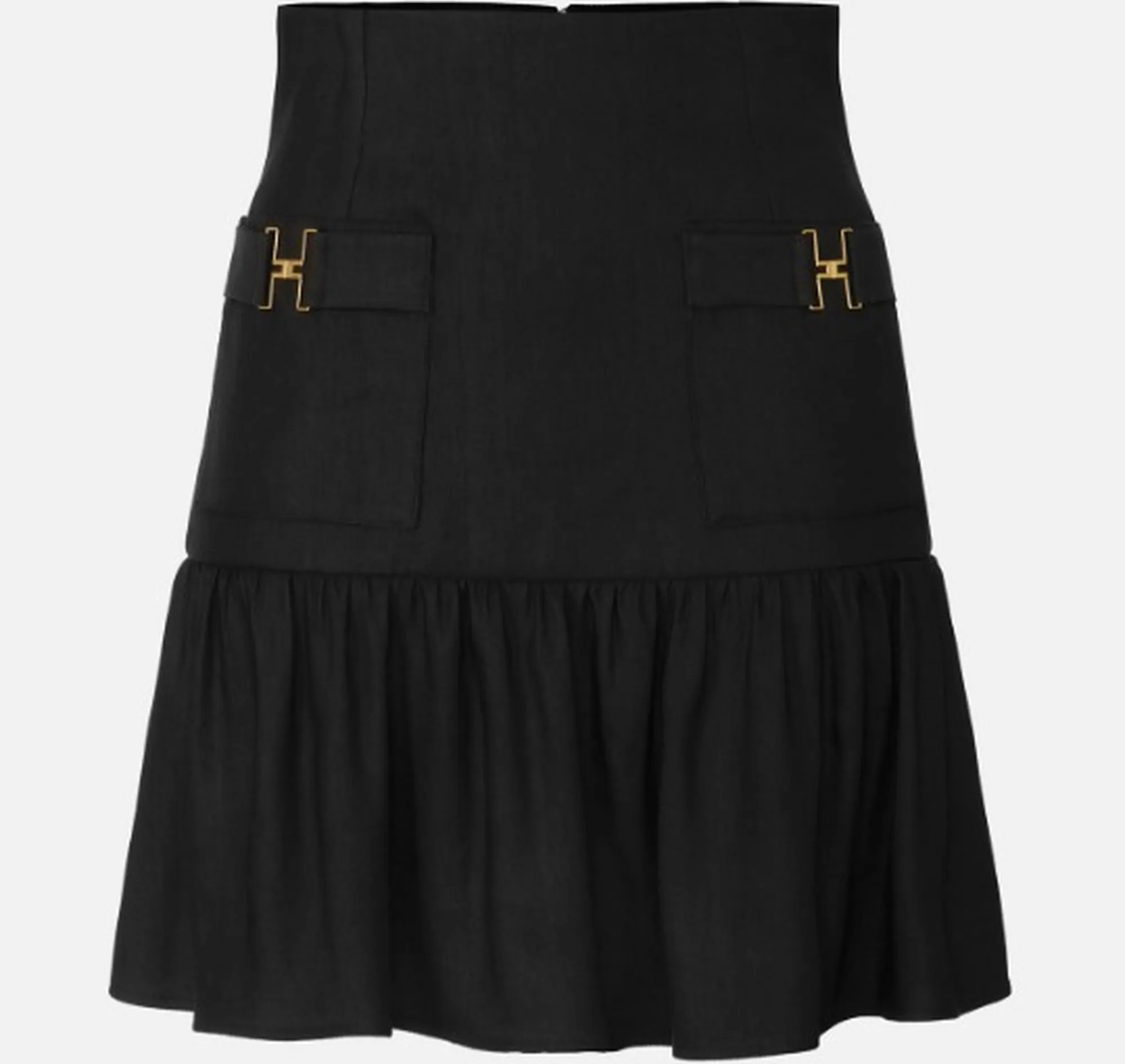 Elisabetta Franchi Gonna In Misto Lino Con Dettagli Gioiello Nero Go18662E2 171405