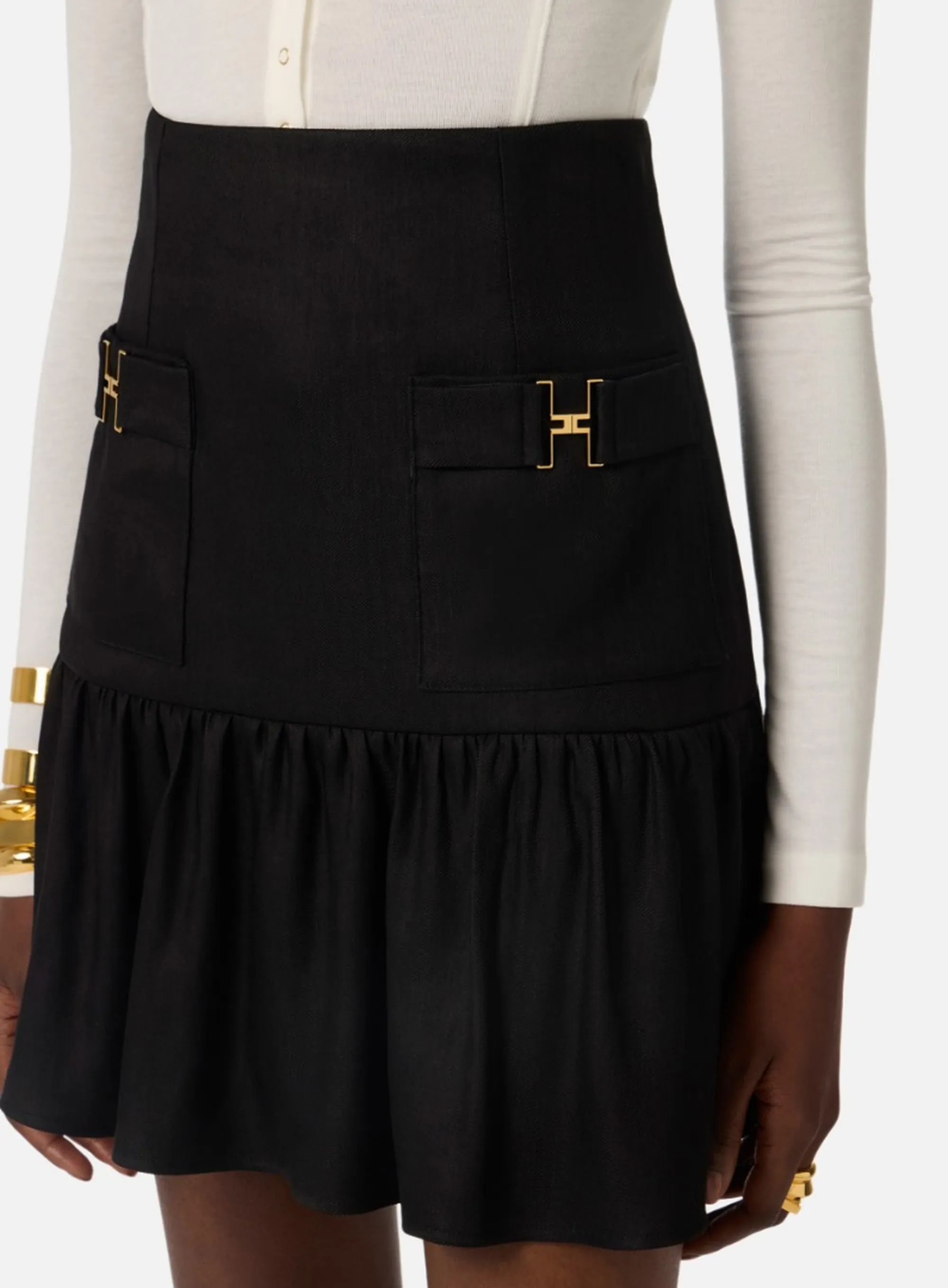 Elisabetta Franchi Gonna In Misto Lino Con Dettagli Gioiello Nero Go18662E2 171408