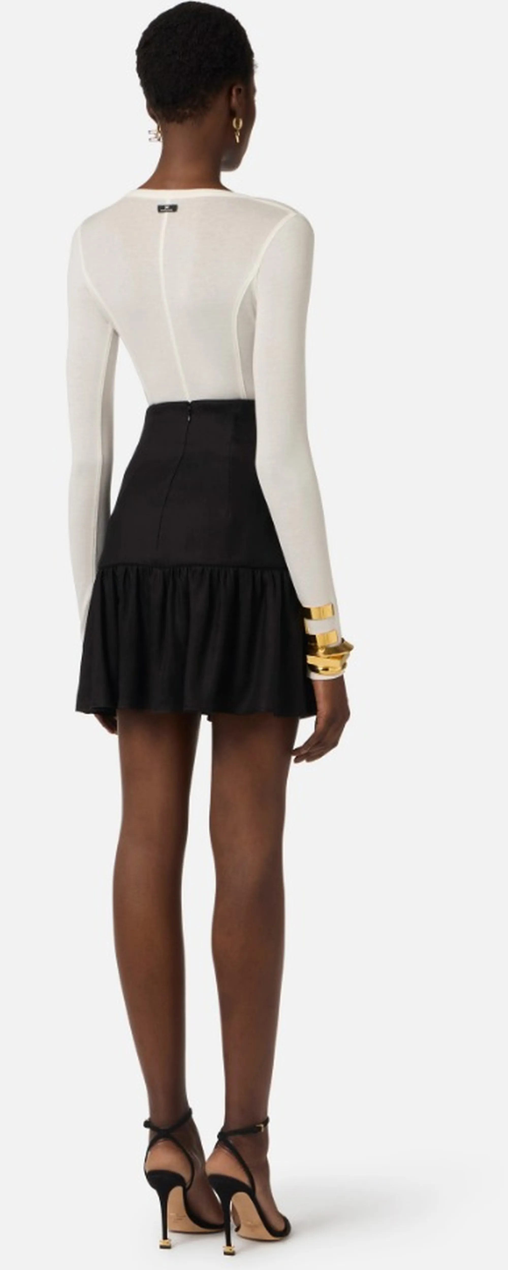 Elisabetta Franchi Gonna In Misto Lino Con Dettagli Gioiello Nero Go18662E2 171409