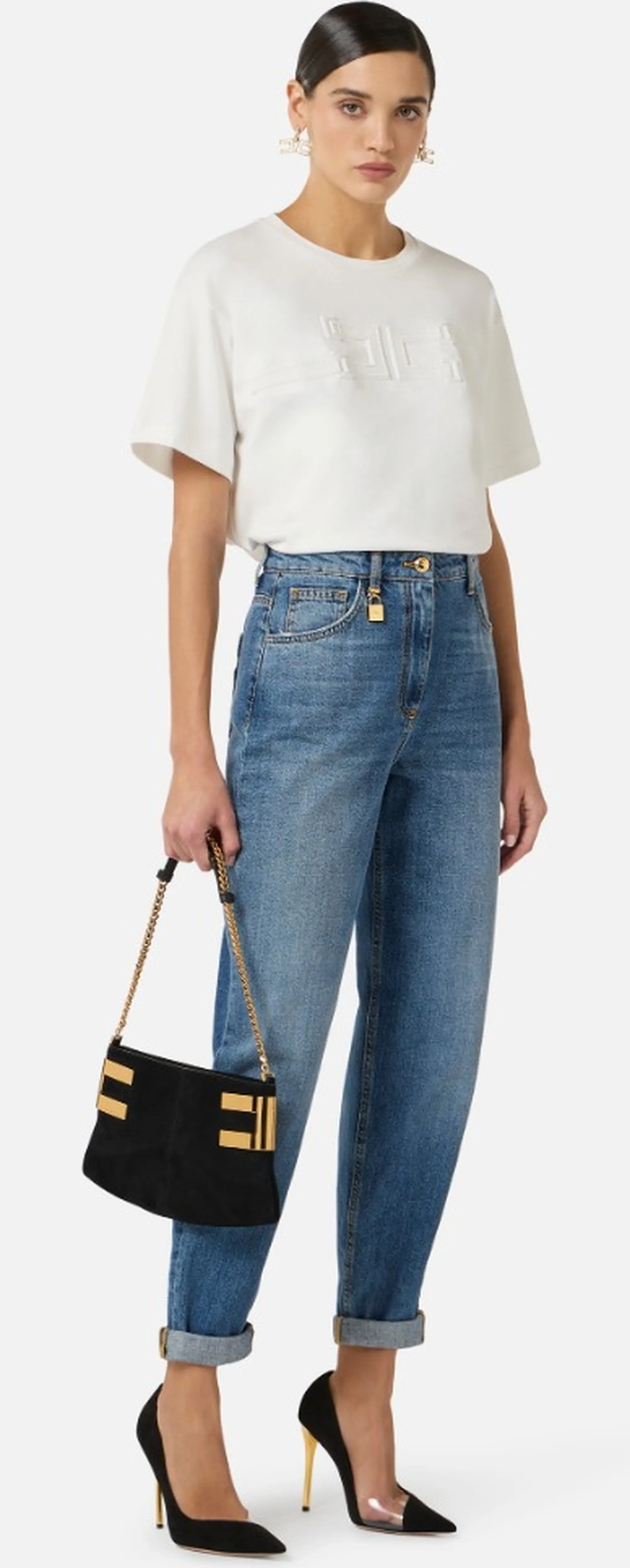 Elisabetta Franchi B'Egg-Shaped Jeans With Jewel Lock ' Denim Pj27D61E2 172314