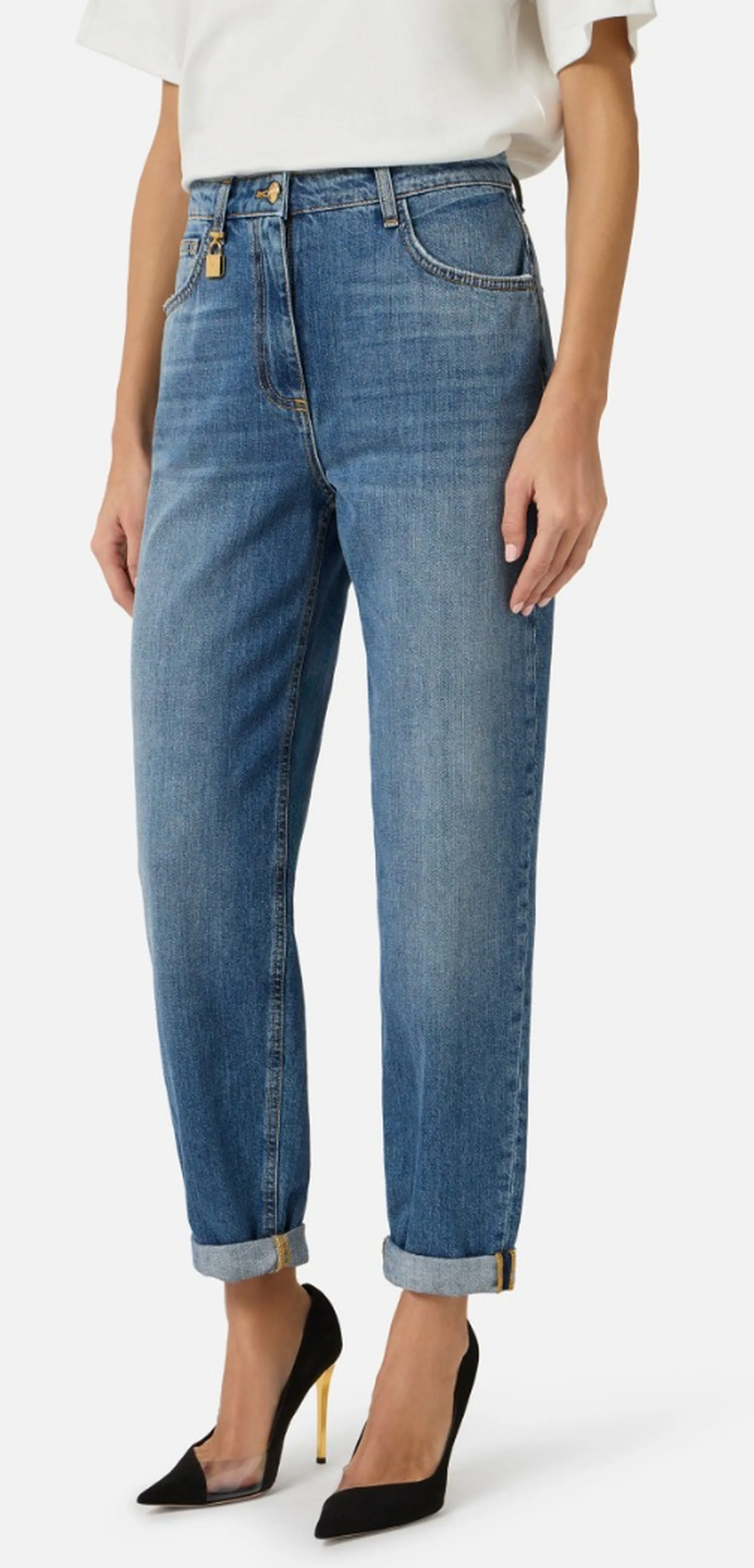 Elisabetta Franchi B'Egg-Shaped Jeans With Jewel Lock ' Denim Pj27D61E2 172315