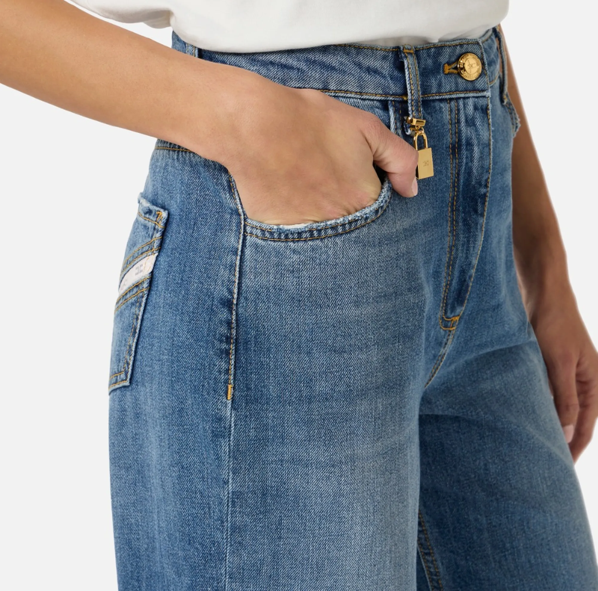 Elisabetta Franchi B'Egg-Shaped Jeans With Jewel Lock ' Denim Pj27D61E2 172316