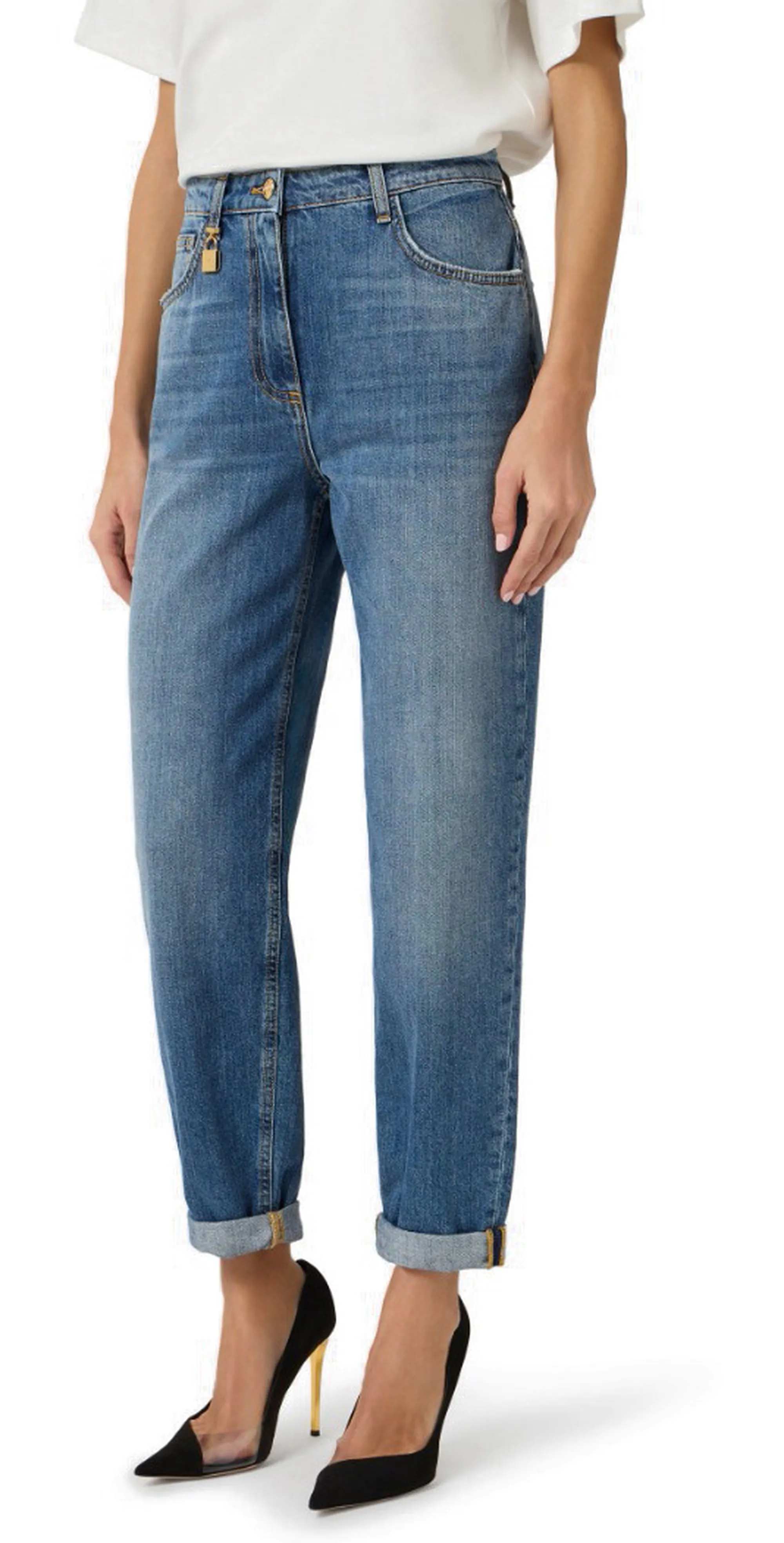Elisabetta Franchi B'Egg-Shaped Jeans With Jewel Lock ' Denim Pj27D61E2 177785