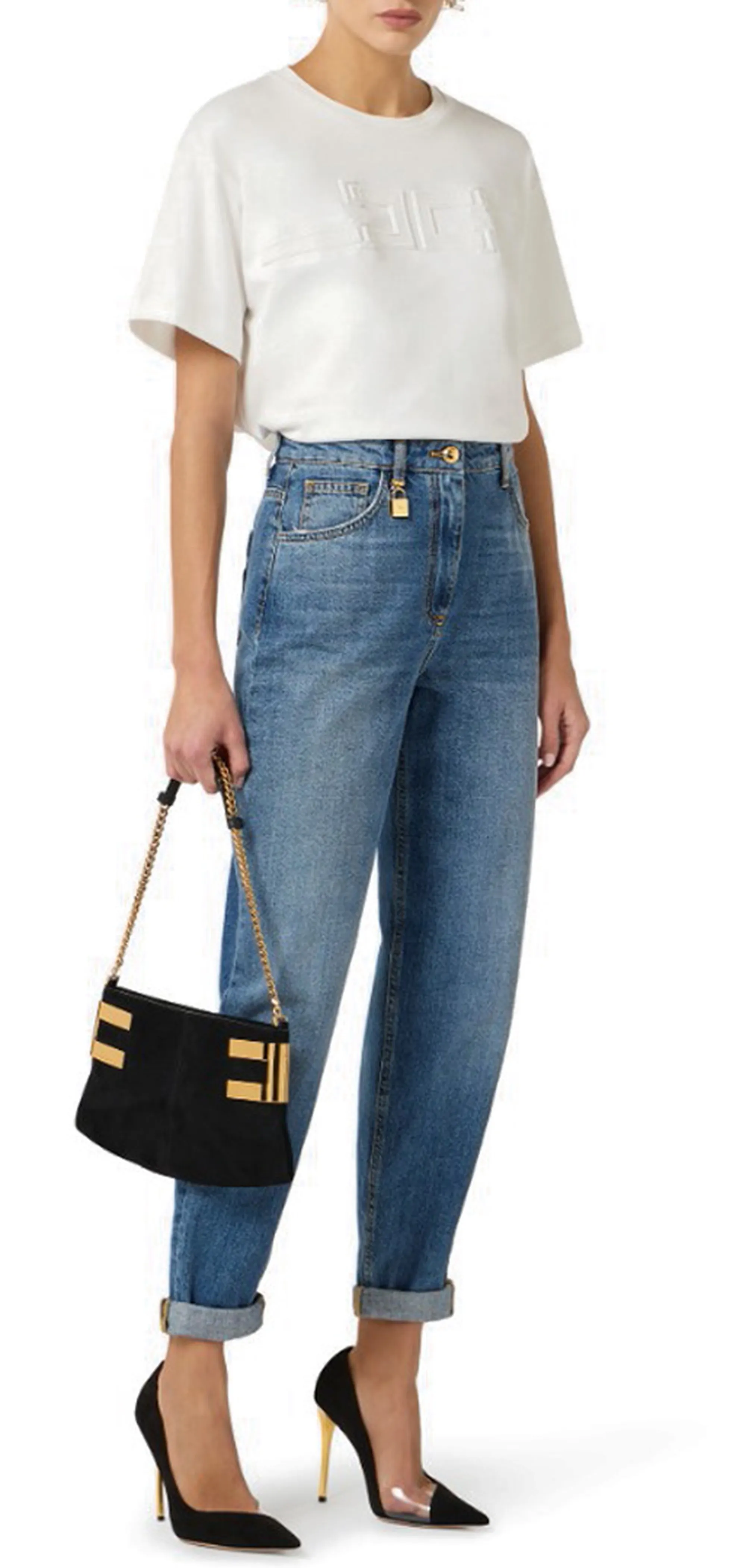 Elisabetta Franchi B'Egg-Shaped Jeans With Jewel Lock ' Denim Pj27D61E2 177786