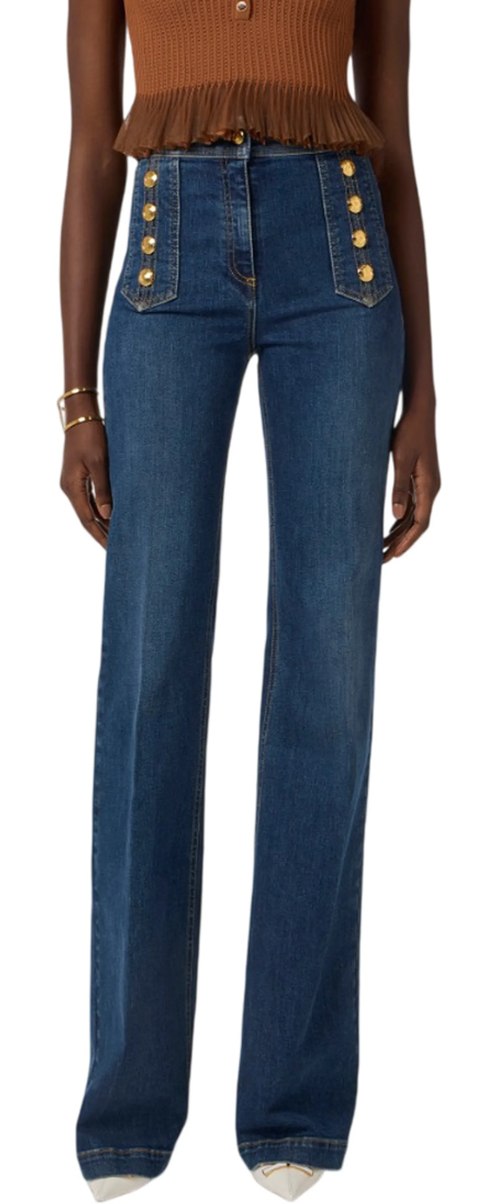 Elisabetta Franchi Jeans A Palazzo Con Bottoni Denim Pj19D61E2 177798