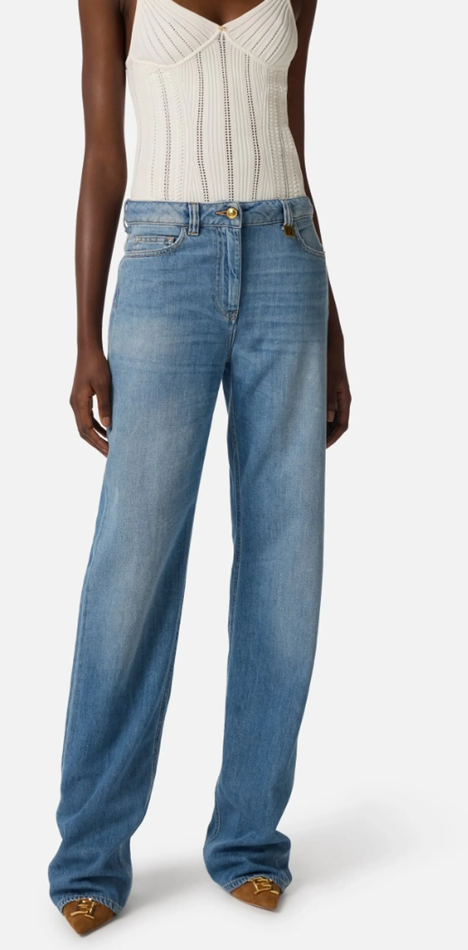 Elisabetta Franchi Jeans A Palazzo Con Dettaglio Logo Denim Pj21I61E2 172309