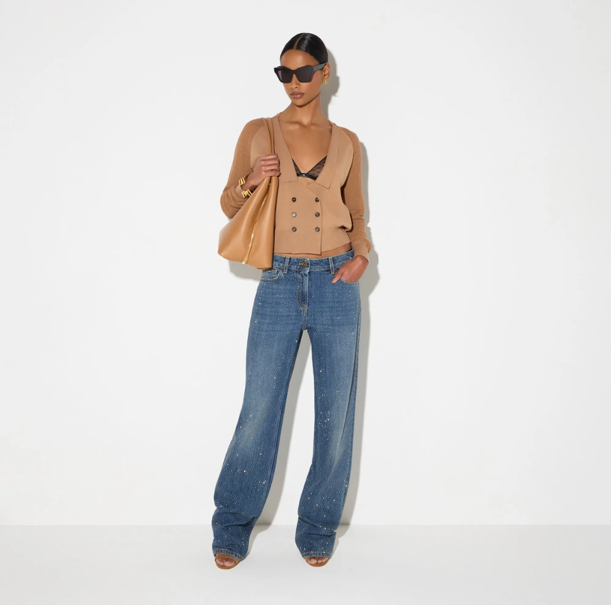 Elisabetta Franchi Jeans A Palazzo Con Strass Denim Pj24D66E2 184510