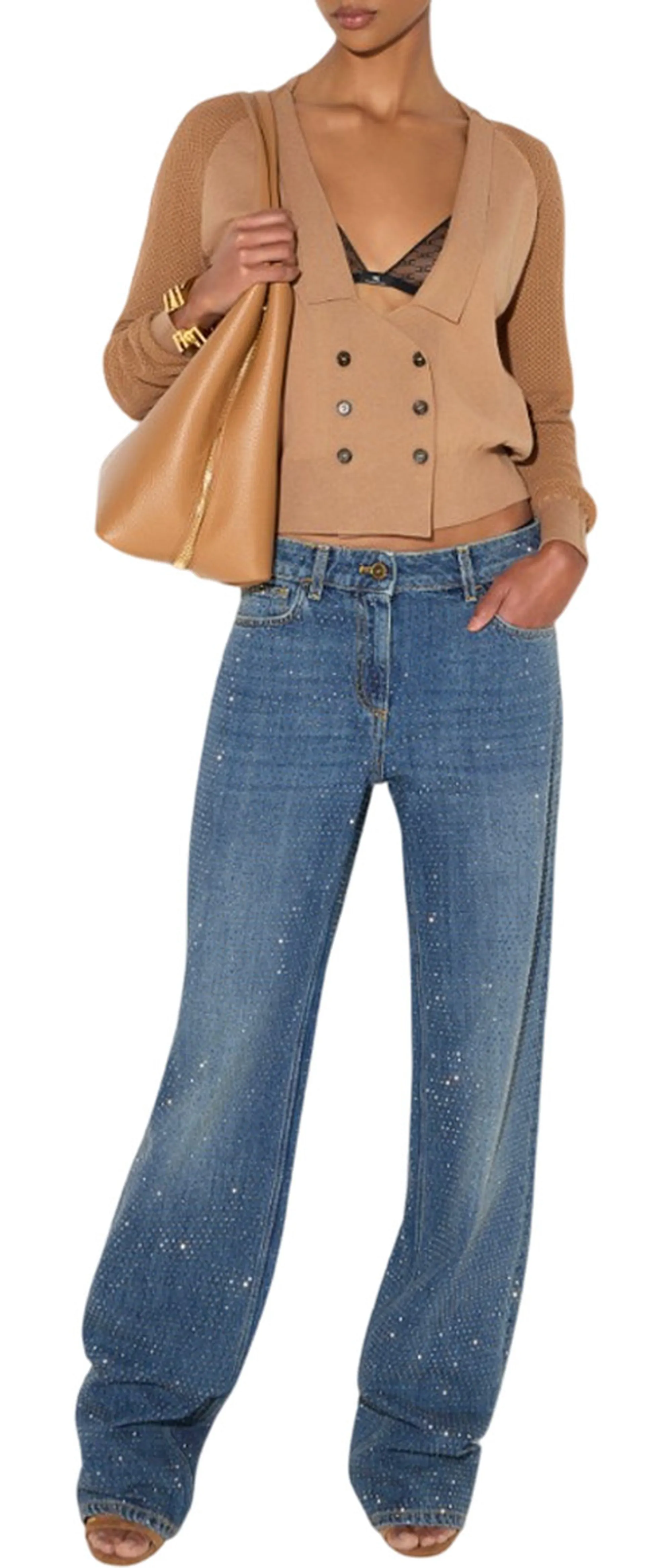 Elisabetta Franchi Jeans A Palazzo Con Strass Denim Pj24D66E2 184972