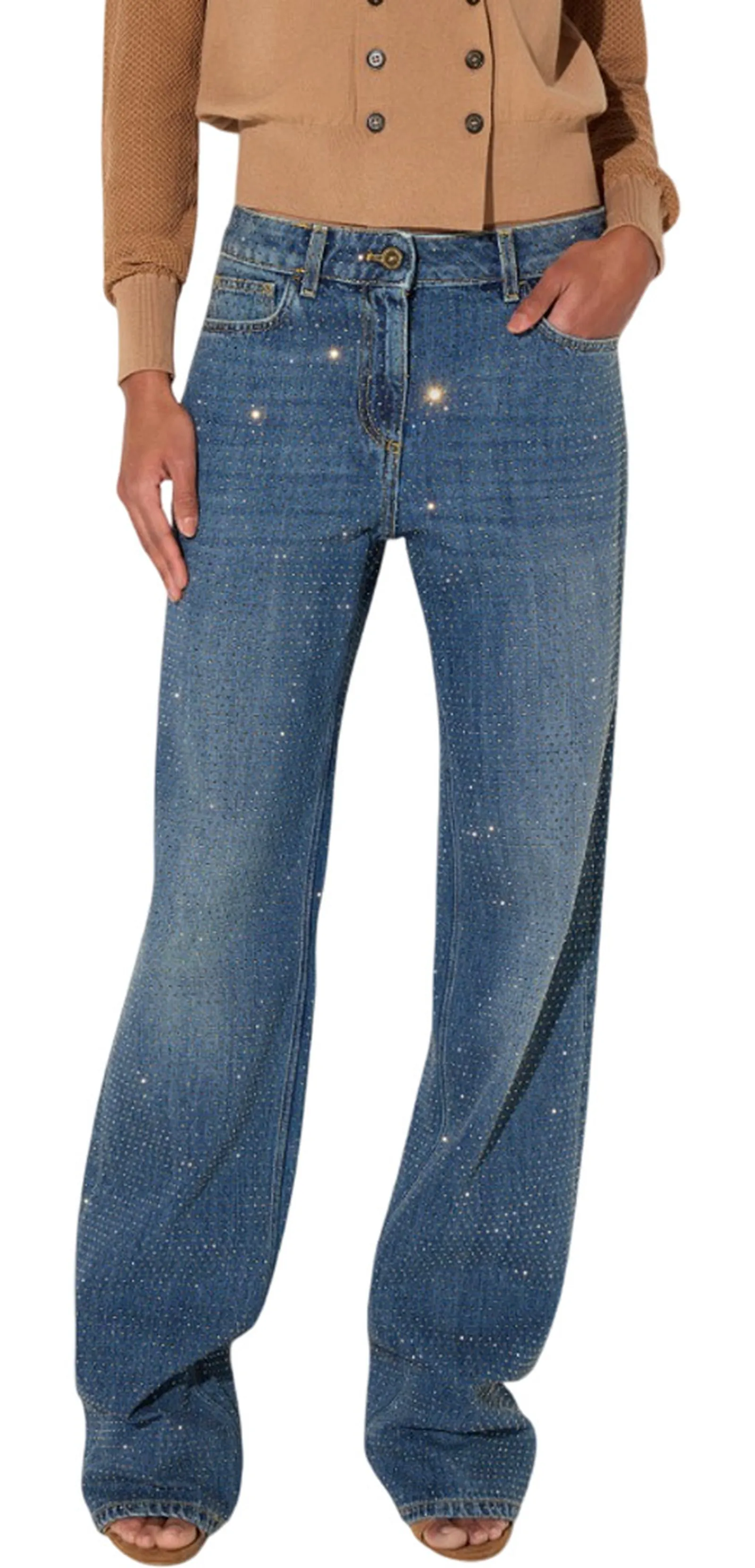 Elisabetta Franchi Jeans A Palazzo Con Strass Denim Pj24D66E2 184973