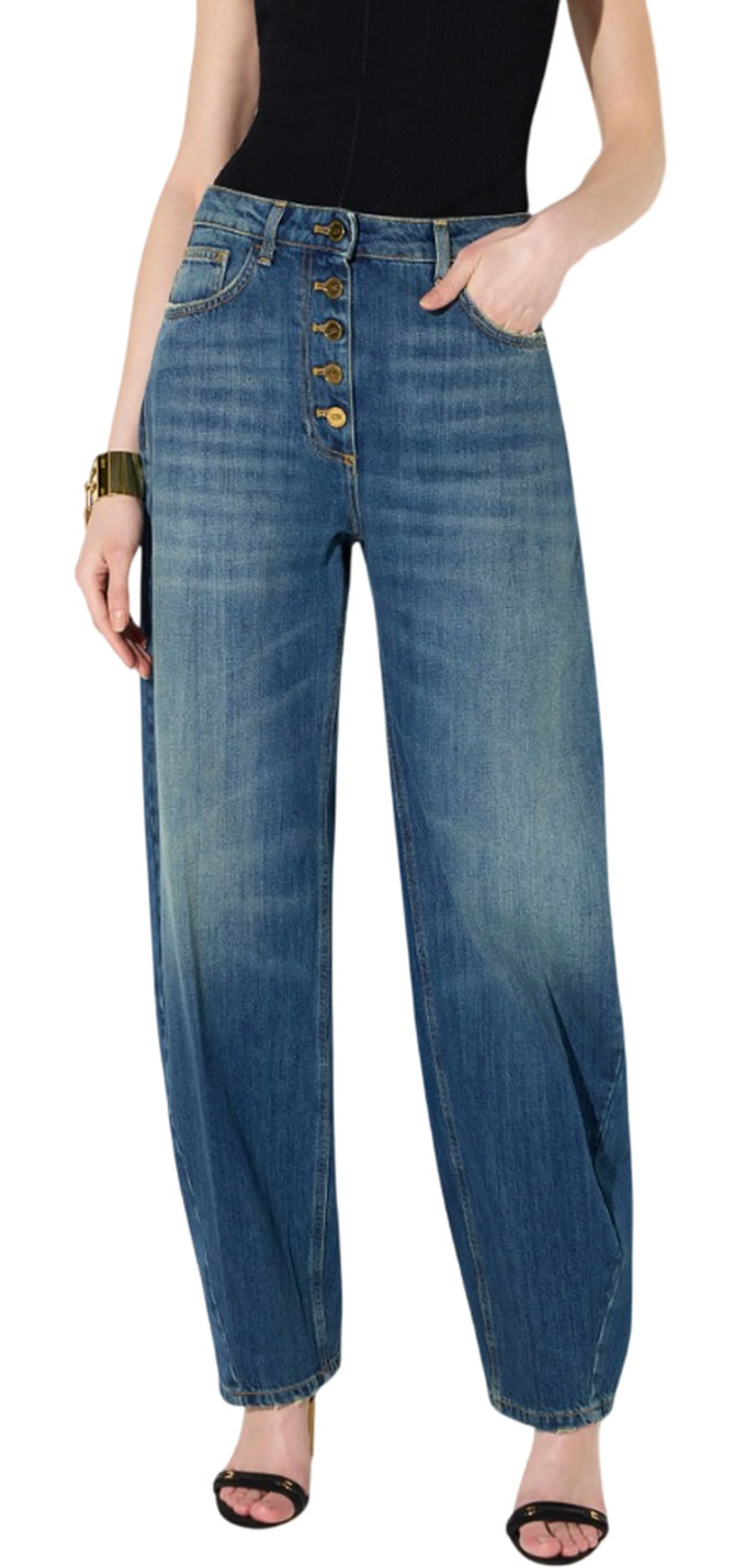 Elisabetta Franchi Jeans Baloone Con Bottoni Gioiello Denim Pj10D66E2 184987