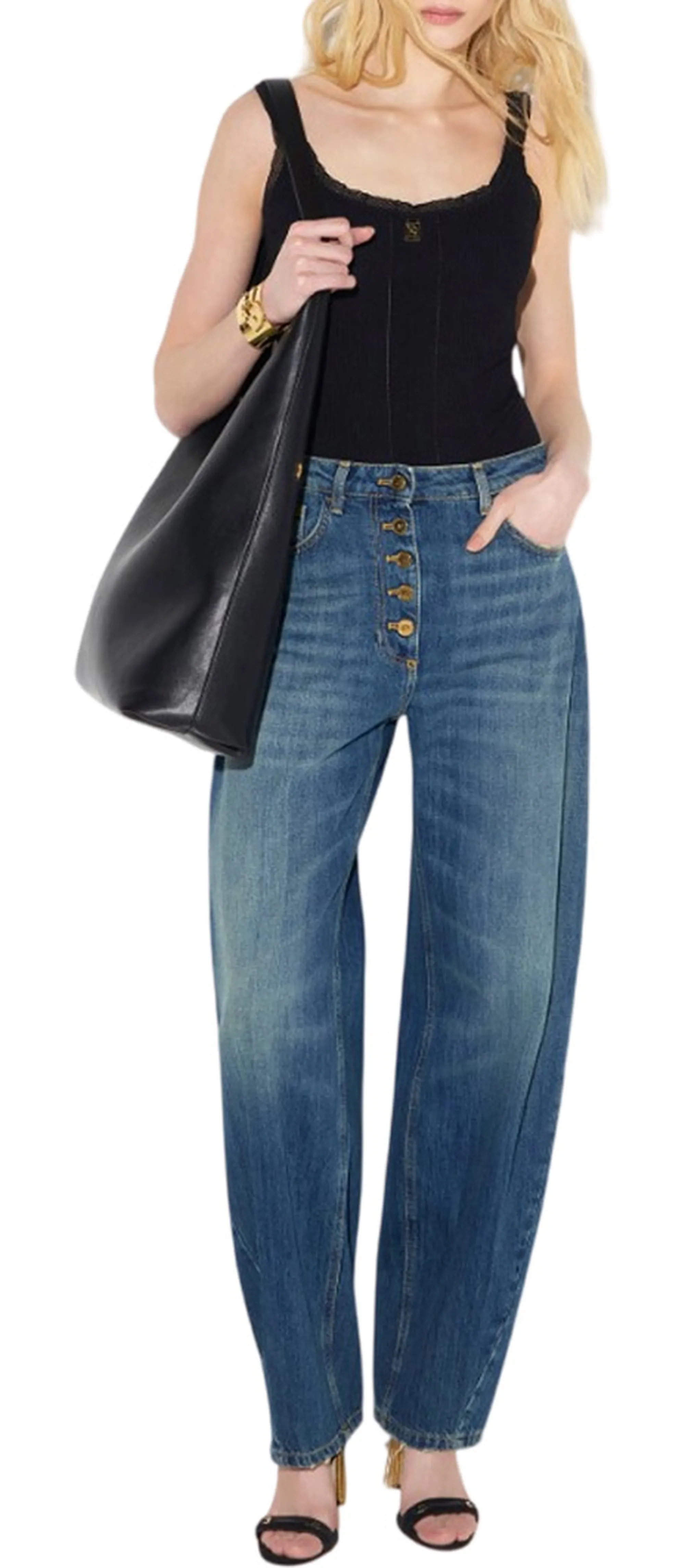 Elisabetta Franchi Jeans Baloone Con Bottoni Gioiello Denim Pj10D66E2 184989
