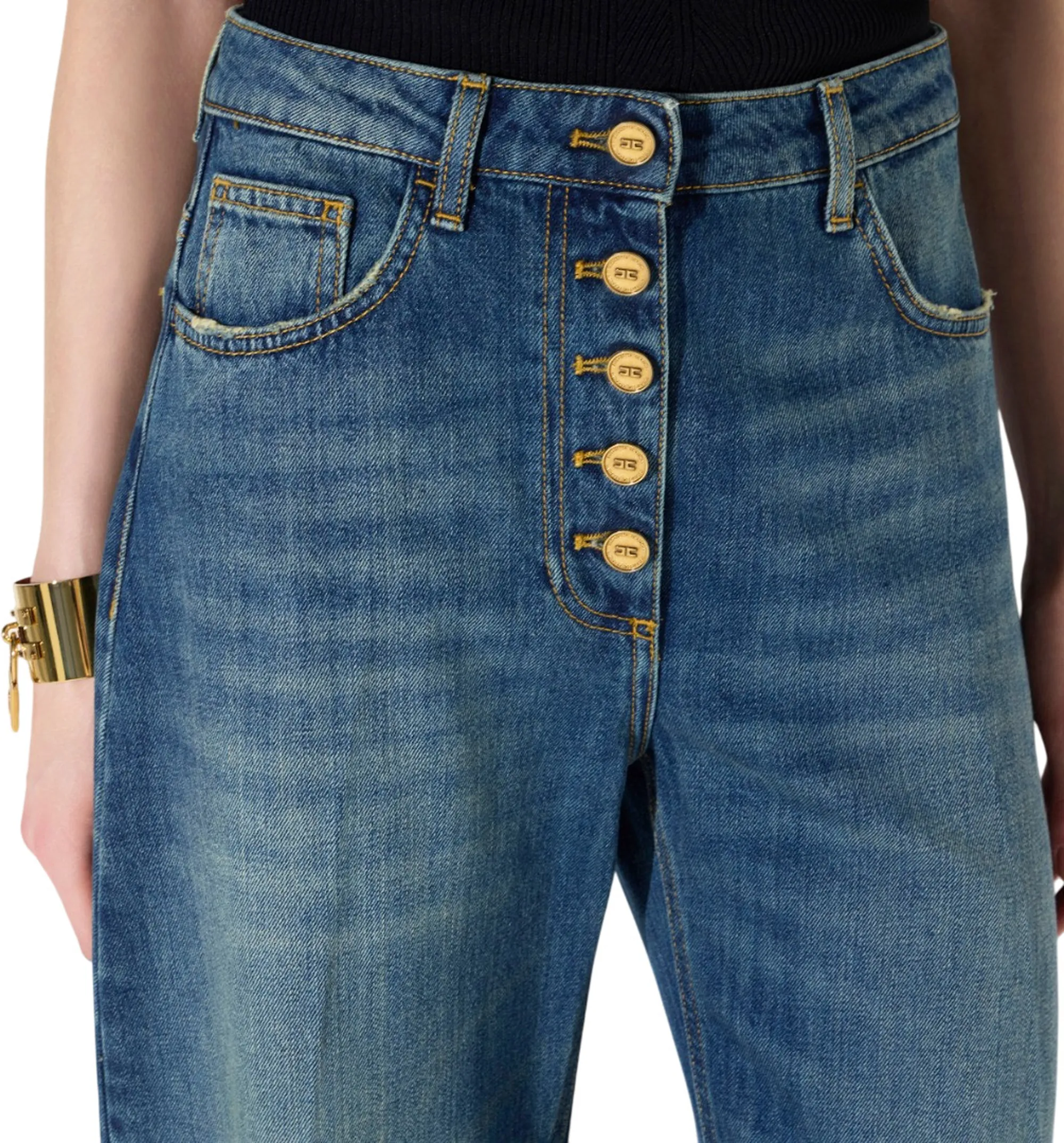 Elisabetta Franchi Jeans Baloone Con Bottoni Gioiello Denim Pj10D66E2 184990