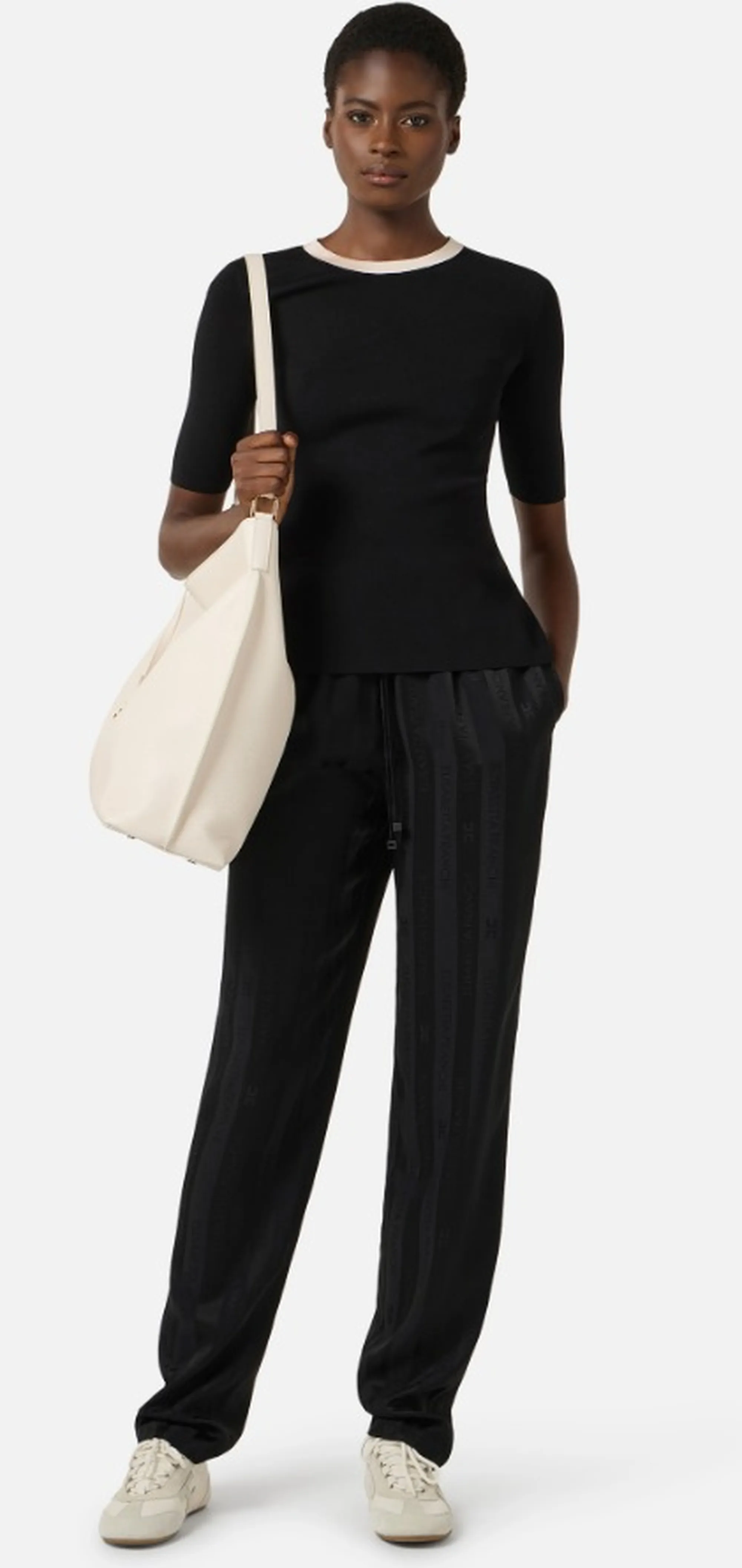 Elisabetta Franchi Maglia Con Bande In Viscosa Lucida Nero Mk67S61E2 171563