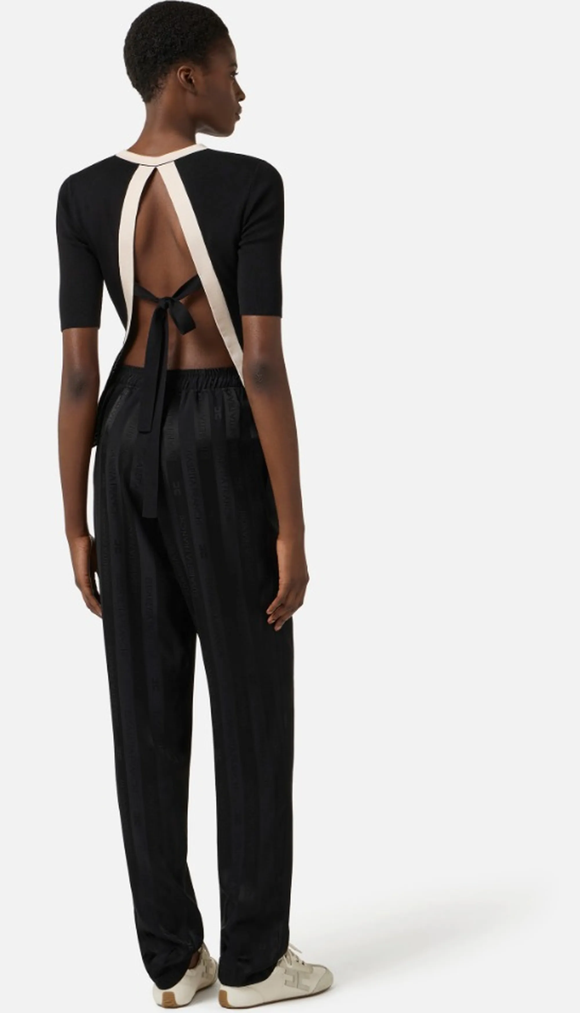 Elisabetta Franchi Maglia Con Bande In Viscosa Lucida Nero Mk67S61E2 171566