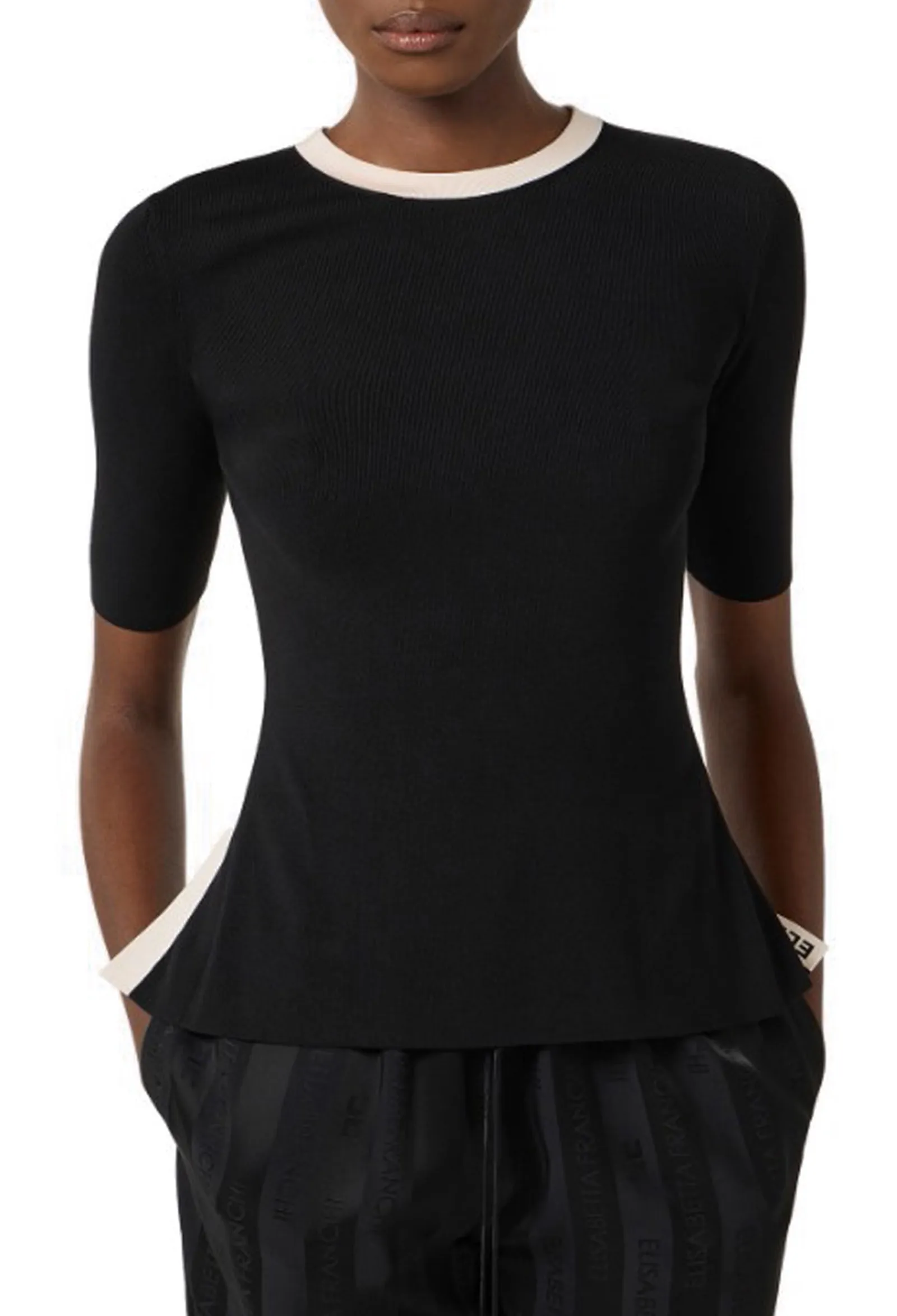 Elisabetta Franchi Maglia Con Bande In Viscosa Lucida Nero Mk67S61E2 178059
