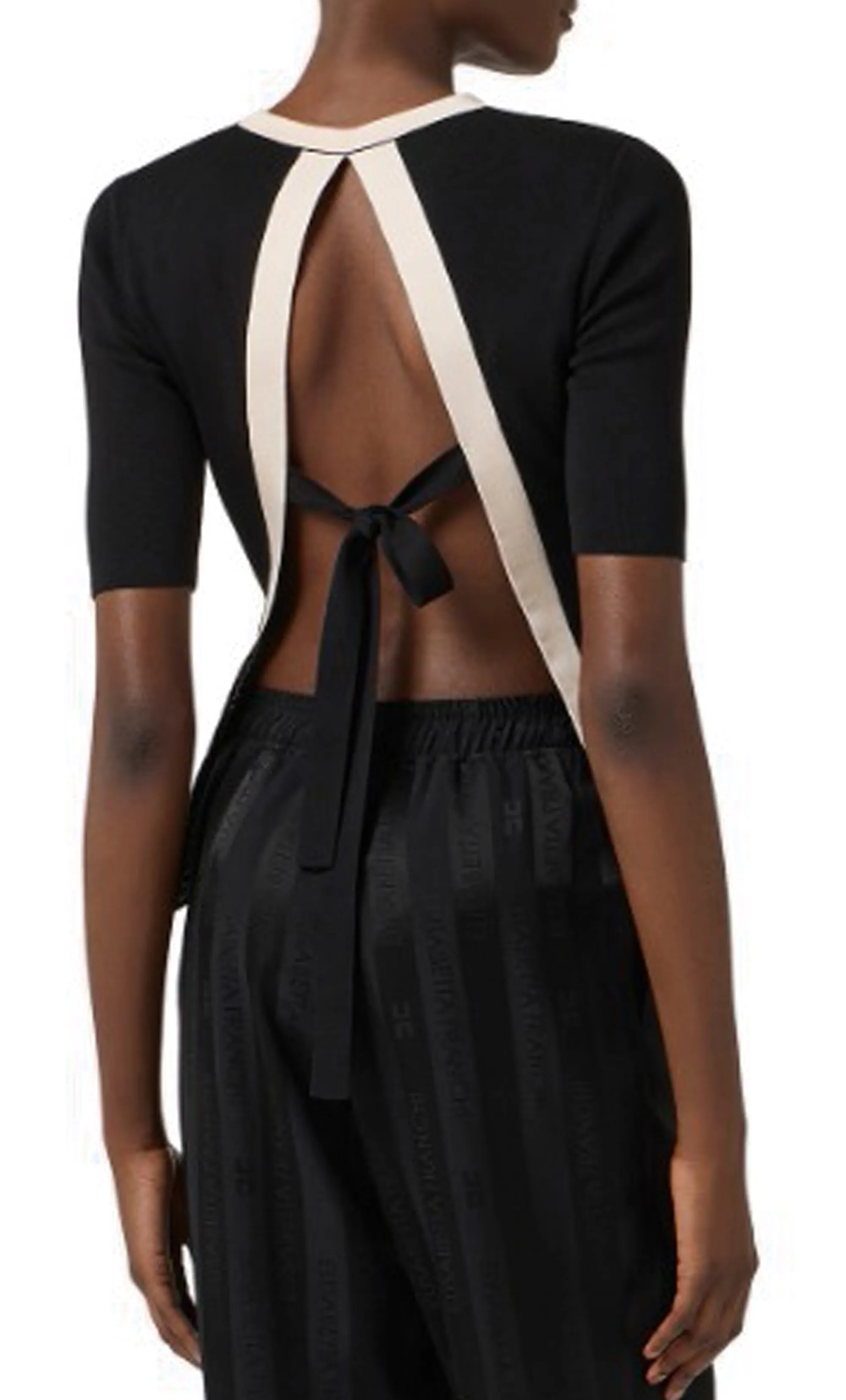 Elisabetta Franchi Maglia Con Bande In Viscosa Lucida Nero Mk67S61E2 178061