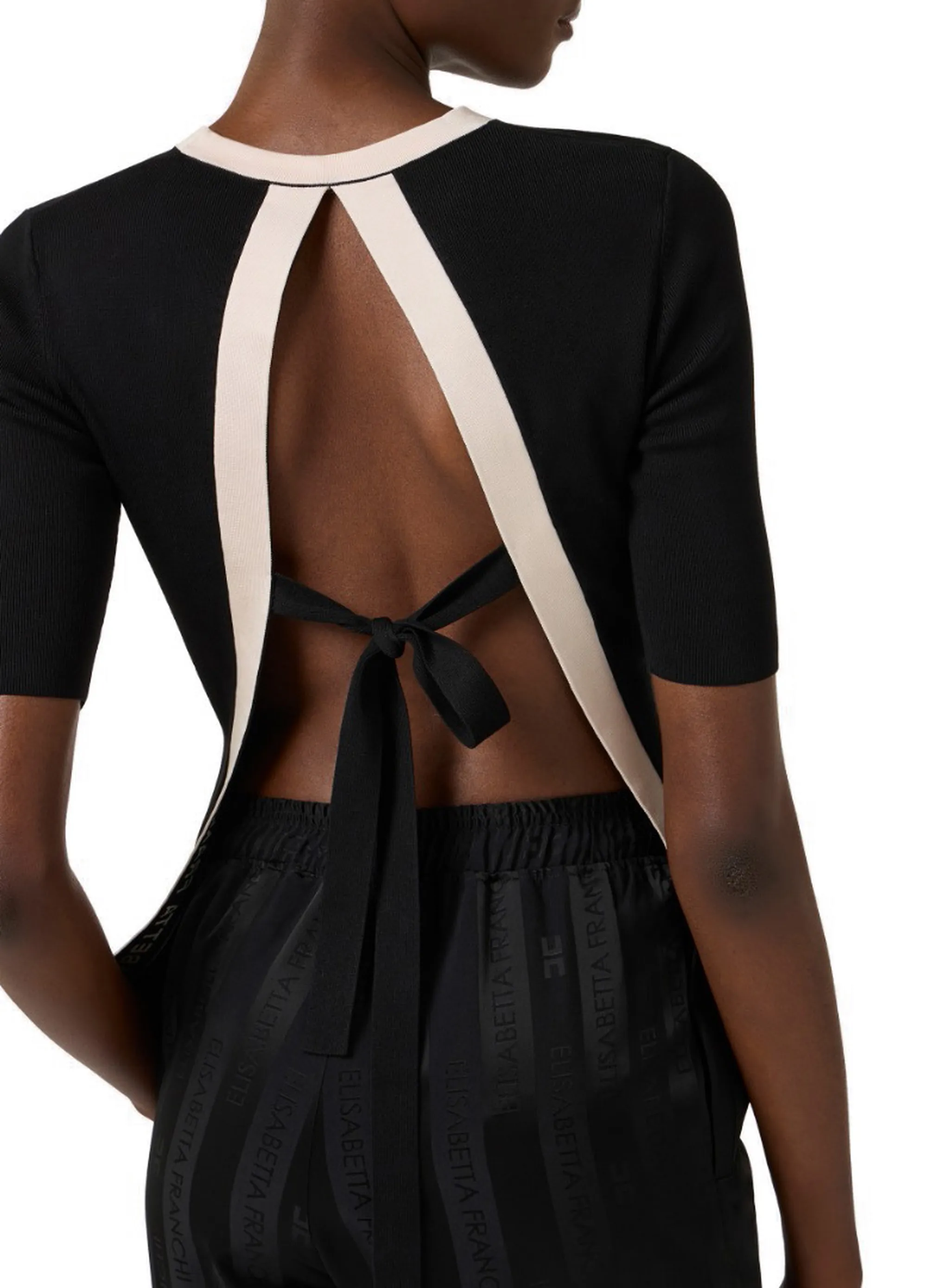 Elisabetta Franchi Maglia Con Bande In Viscosa Lucida Nero Mk67S61E2 178062
