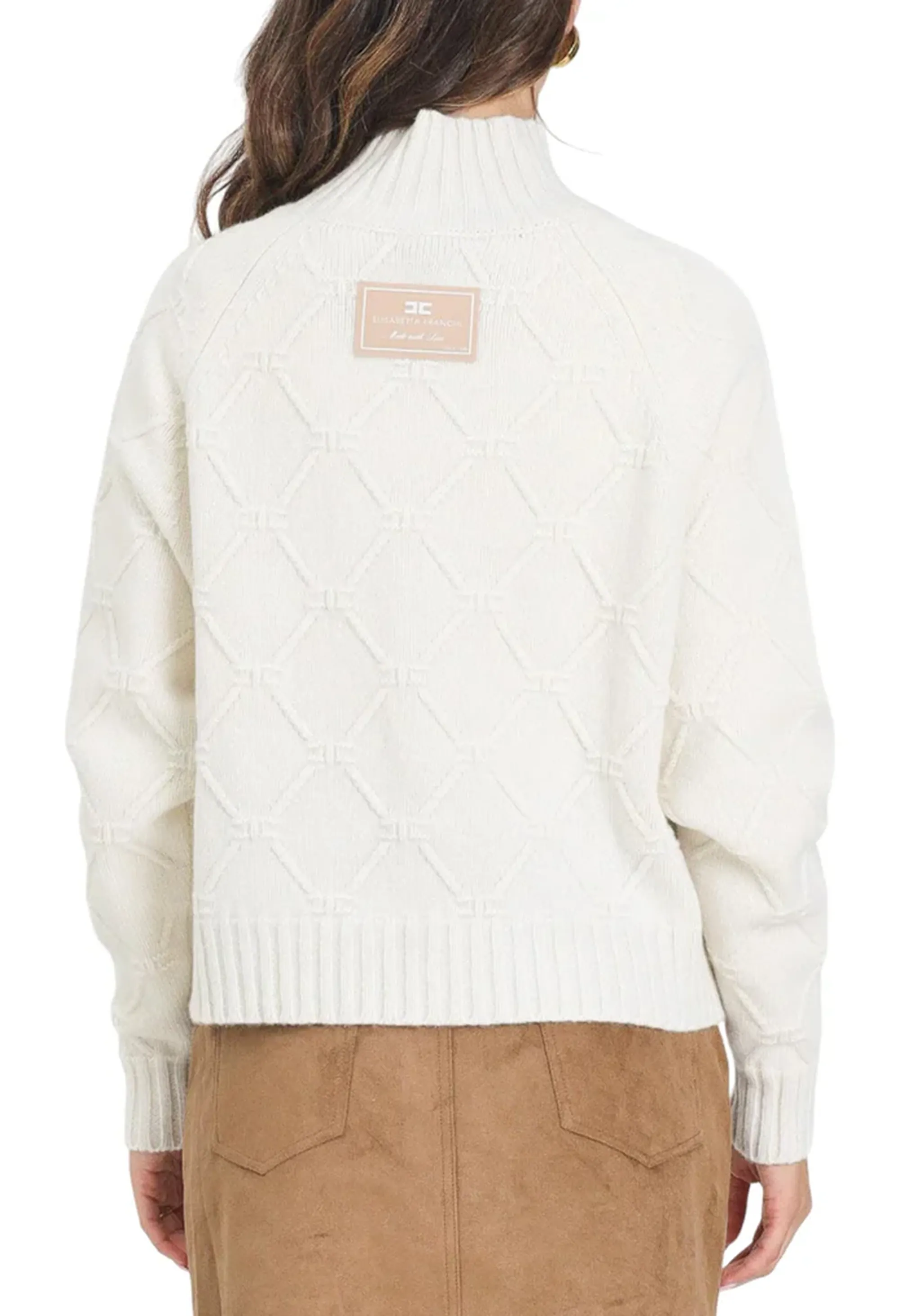 Elisabetta Franchi B'Jacquard Diamond Pattern Sweater' Milk Mk55T57E2 152983