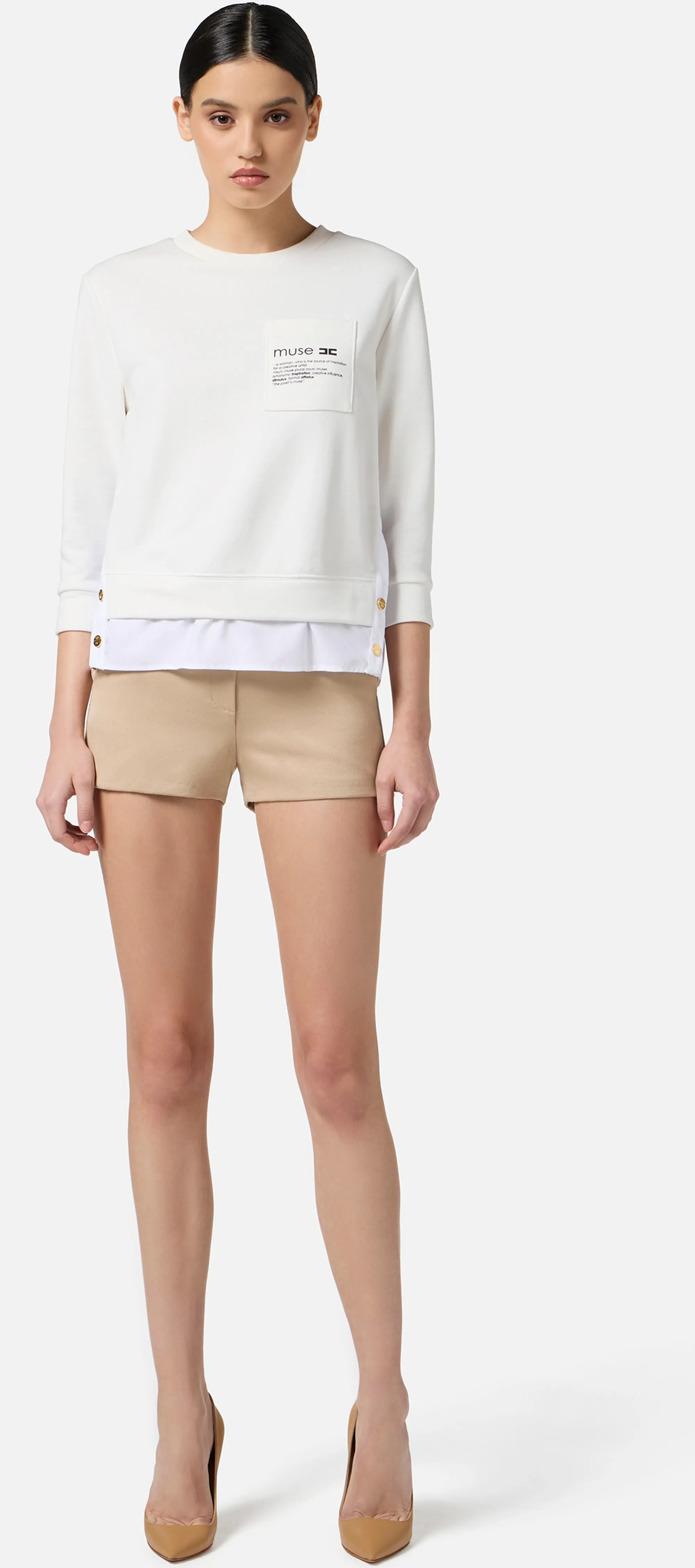 Elisabetta Franchi Maglia In Felpa Con Dettagli In Popeline Avorio Md00656E2 153285
