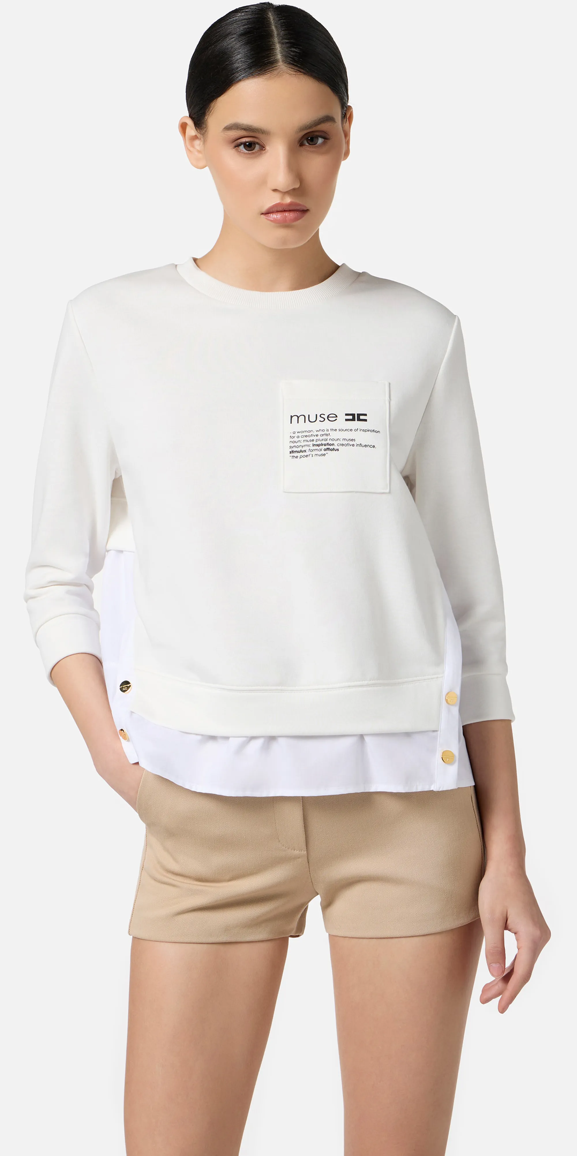 Elisabetta Franchi Maglia In Felpa Con Dettagli In Popeline Avorio Md00656E2 153286