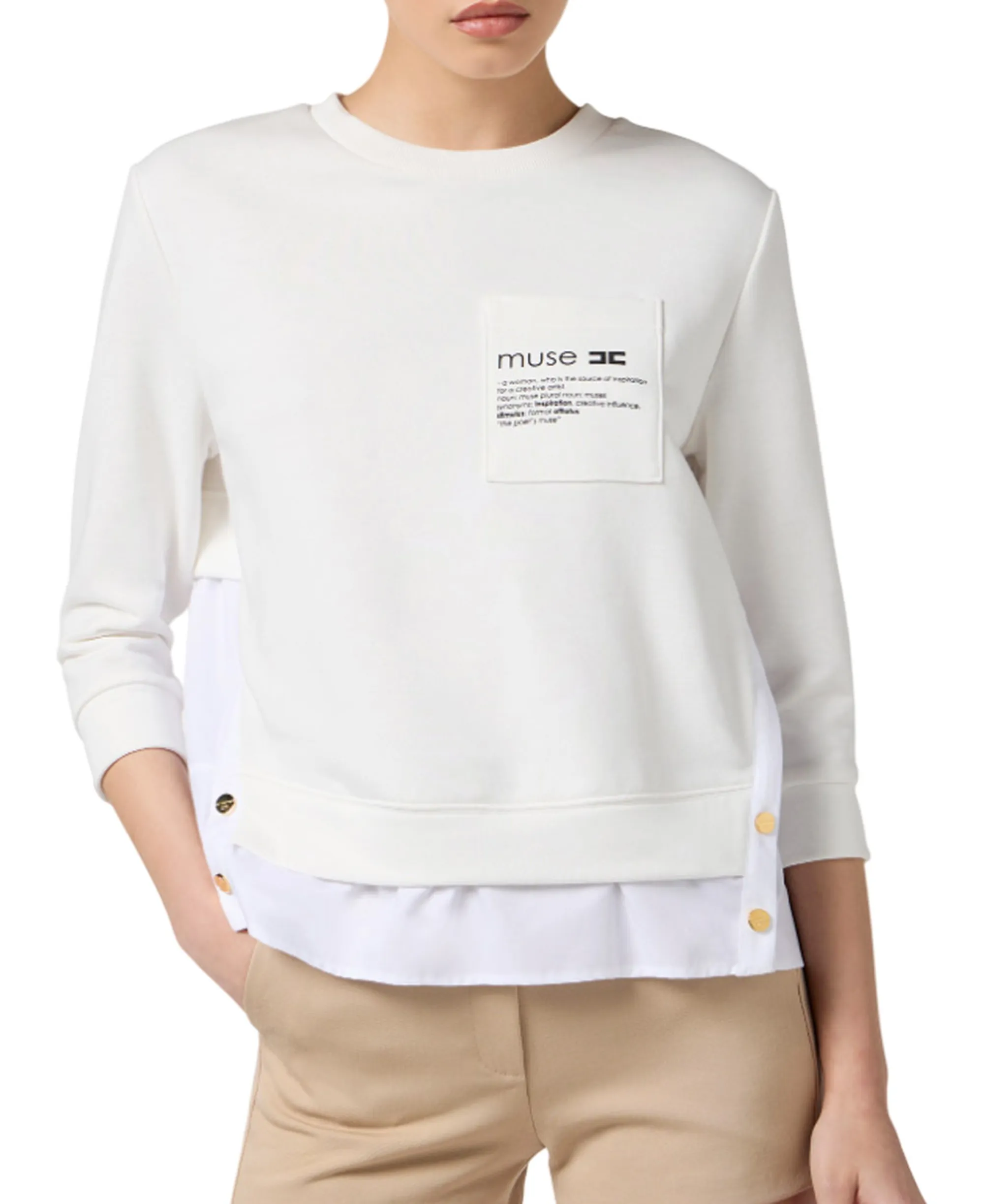 Elisabetta Franchi Maglia In Felpa Con Dettagli In Popeline Avorio Md00656E2 153611