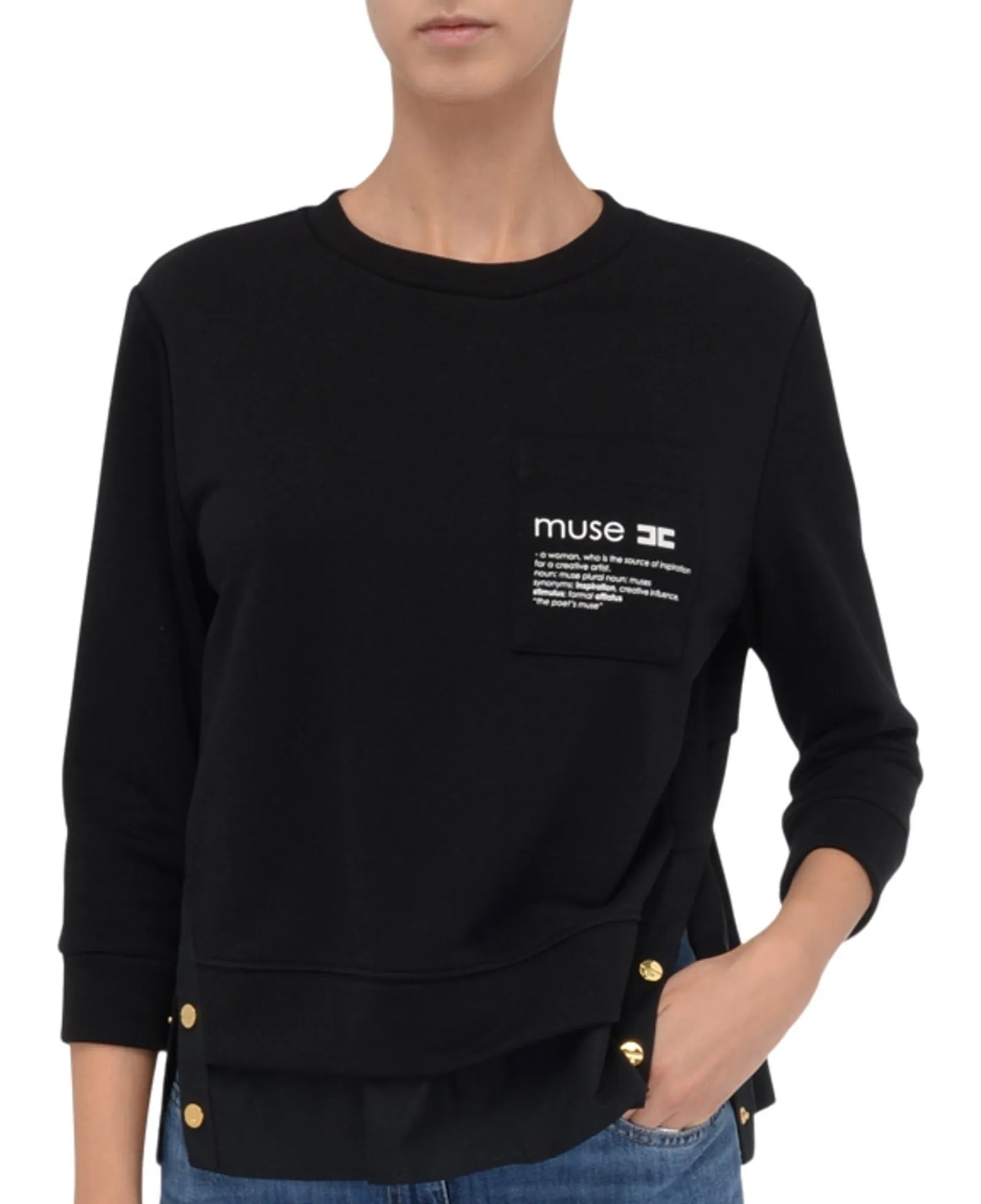 Elisabetta Franchi Maglia In Felpa Con Dettagli In Popeline Md00656E2 153617