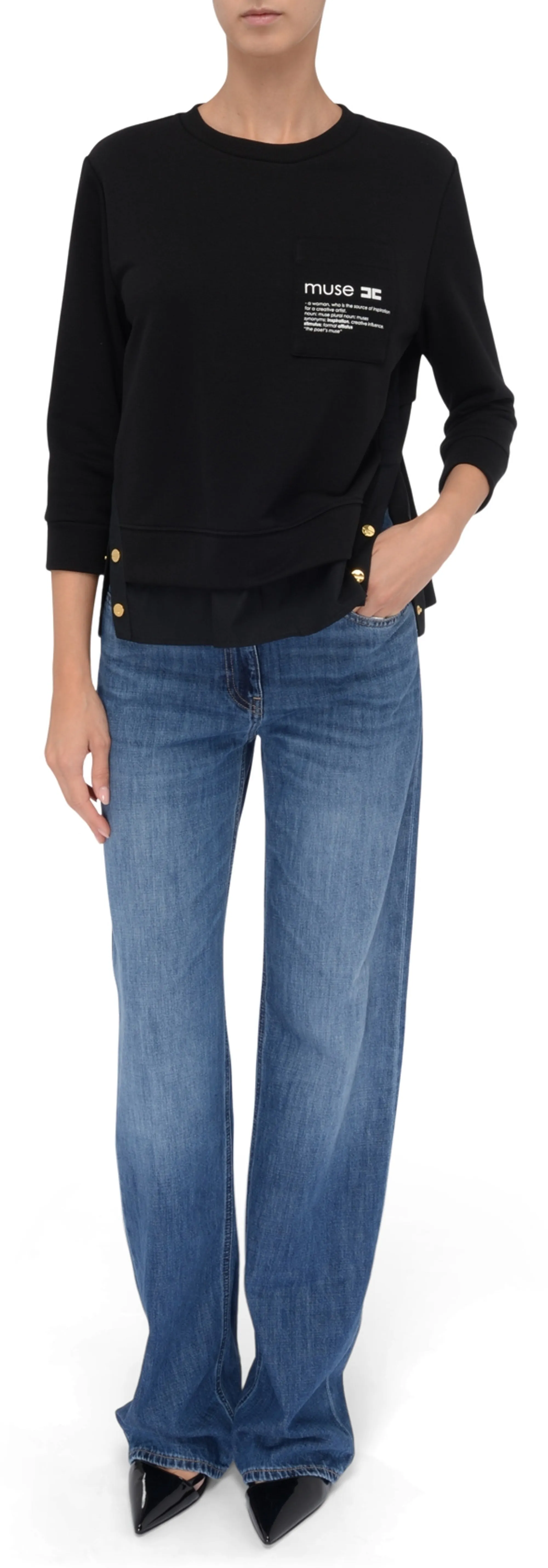 Elisabetta Franchi Maglia In Felpa Con Dettagli In Popeline Nero Md00656E2 153289
