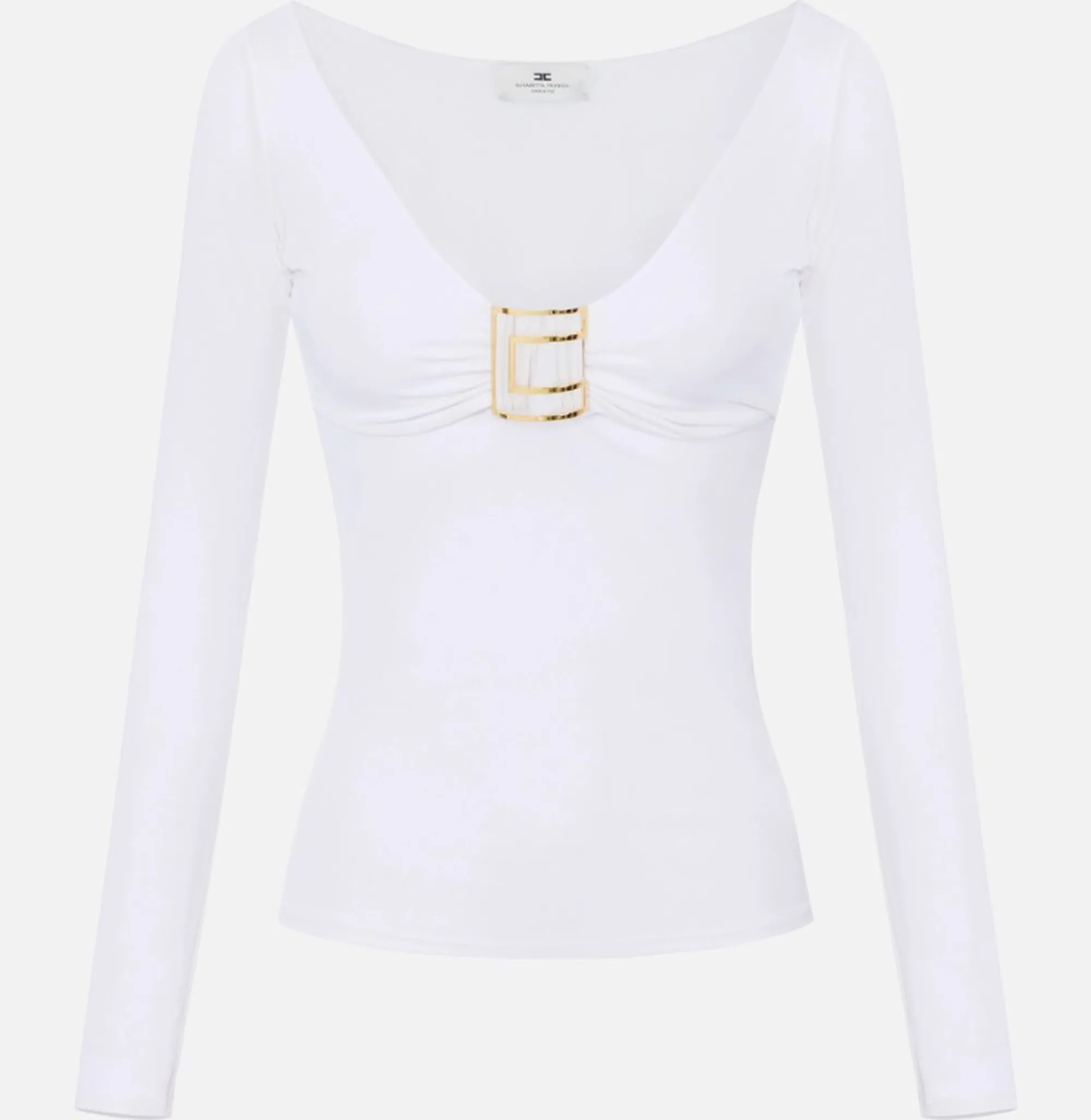Elisabetta Franchi Maglia In Jersey Con Logo Gioiello Avorio Md00567E2 184491