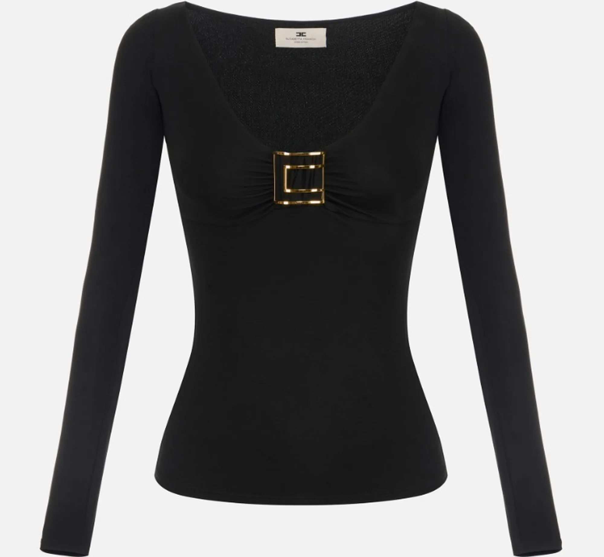Elisabetta Franchi Maglia In Jersey Con Logo Gioiello Nero Md00567E2 184484