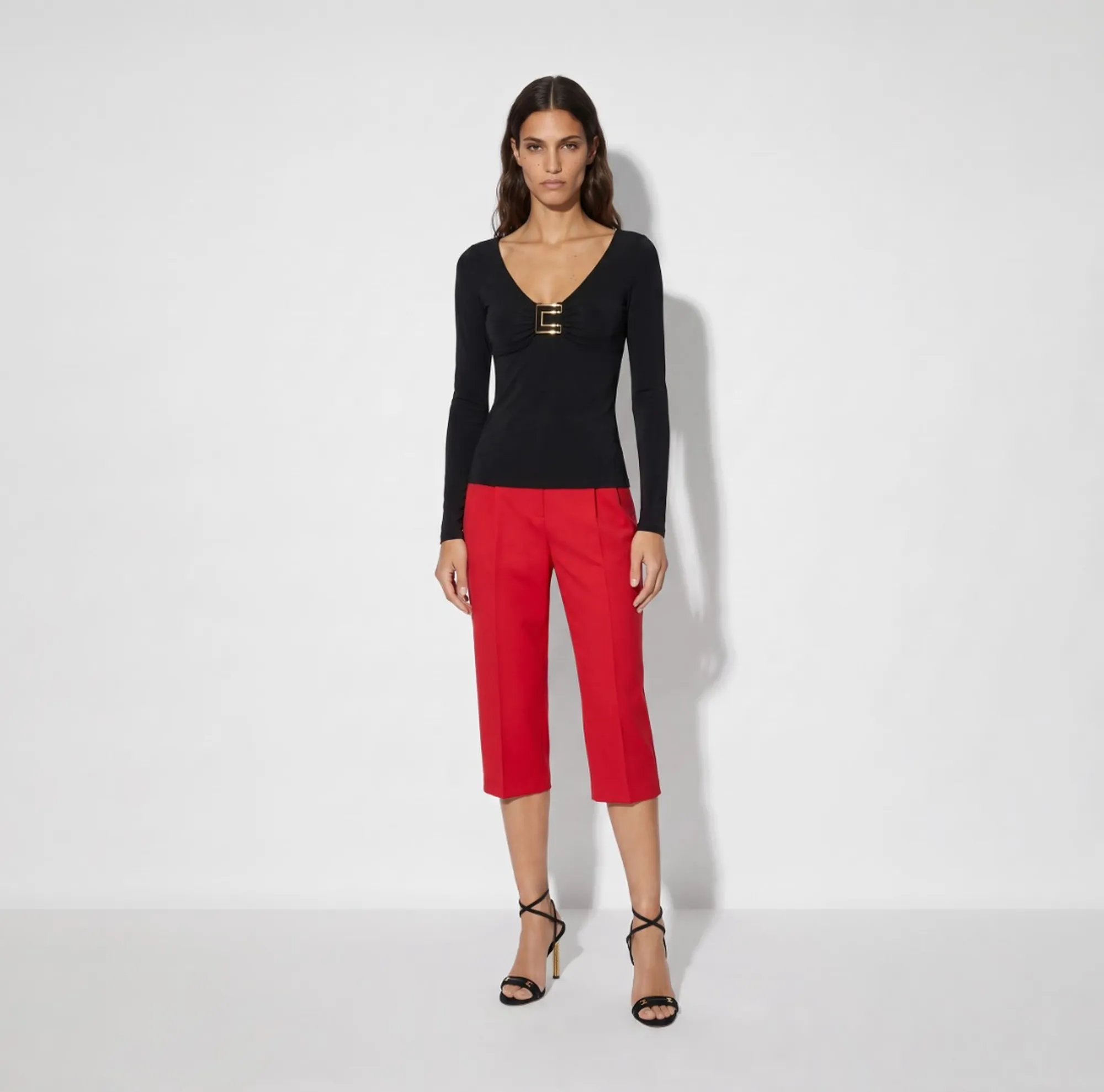 Elisabetta Franchi Maglia In Jersey Con Logo Gioiello Nero Md00567E2 184485