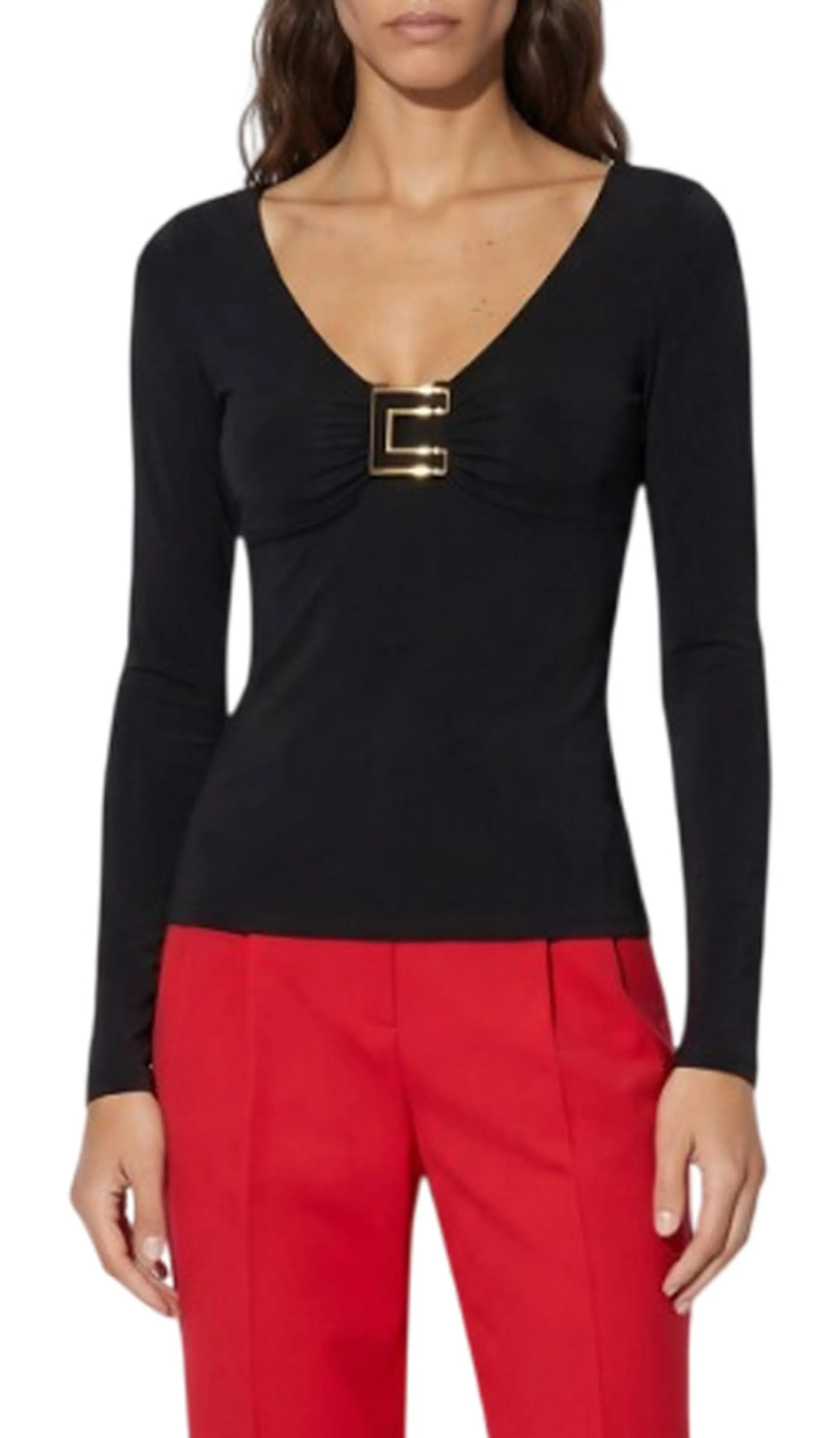 Elisabetta Franchi Maglia In Jersey Con Logo Gioiello Nero Md00567E2 185125